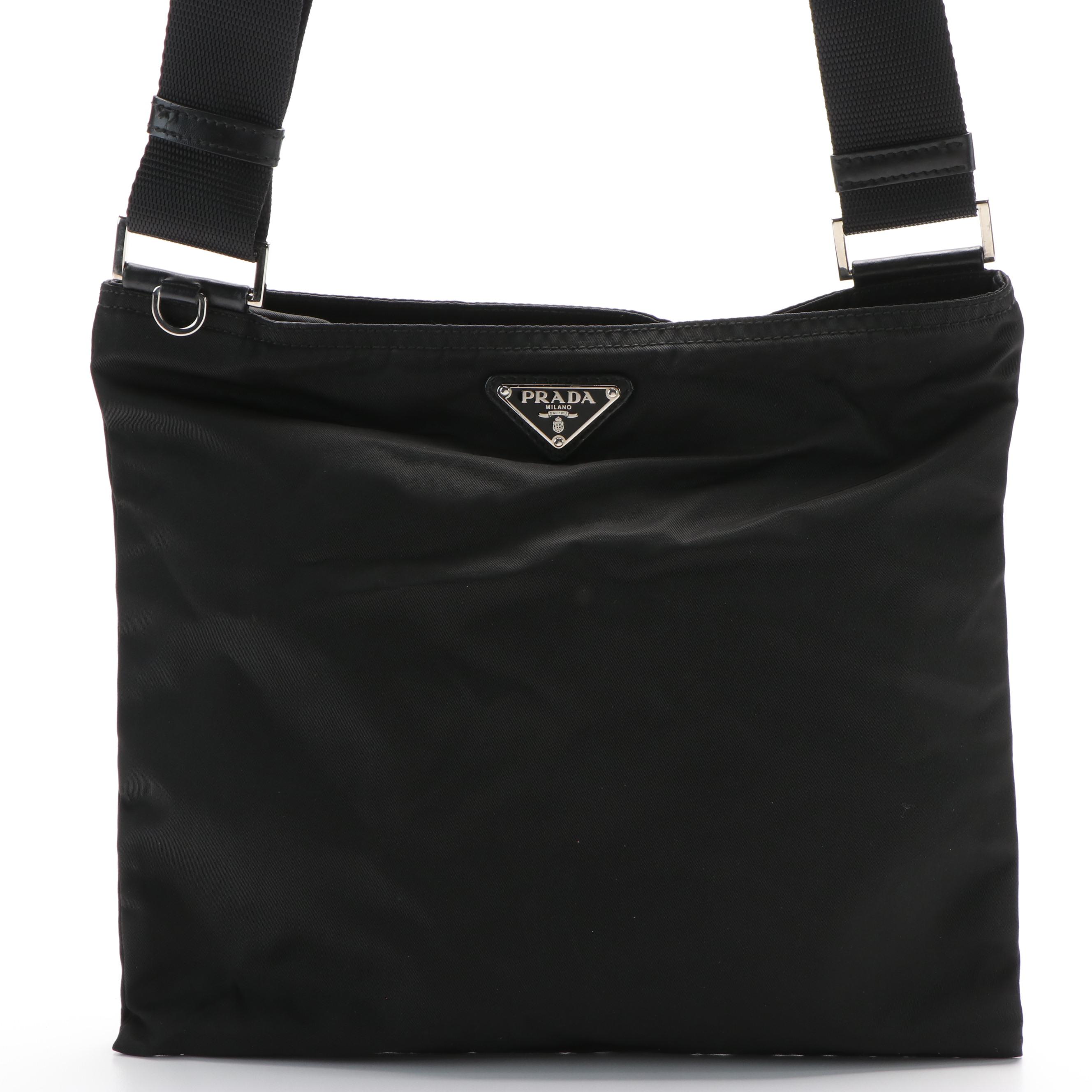 Prada Enamel Triangle Logo Tessuto Nylon Crossbody Bag