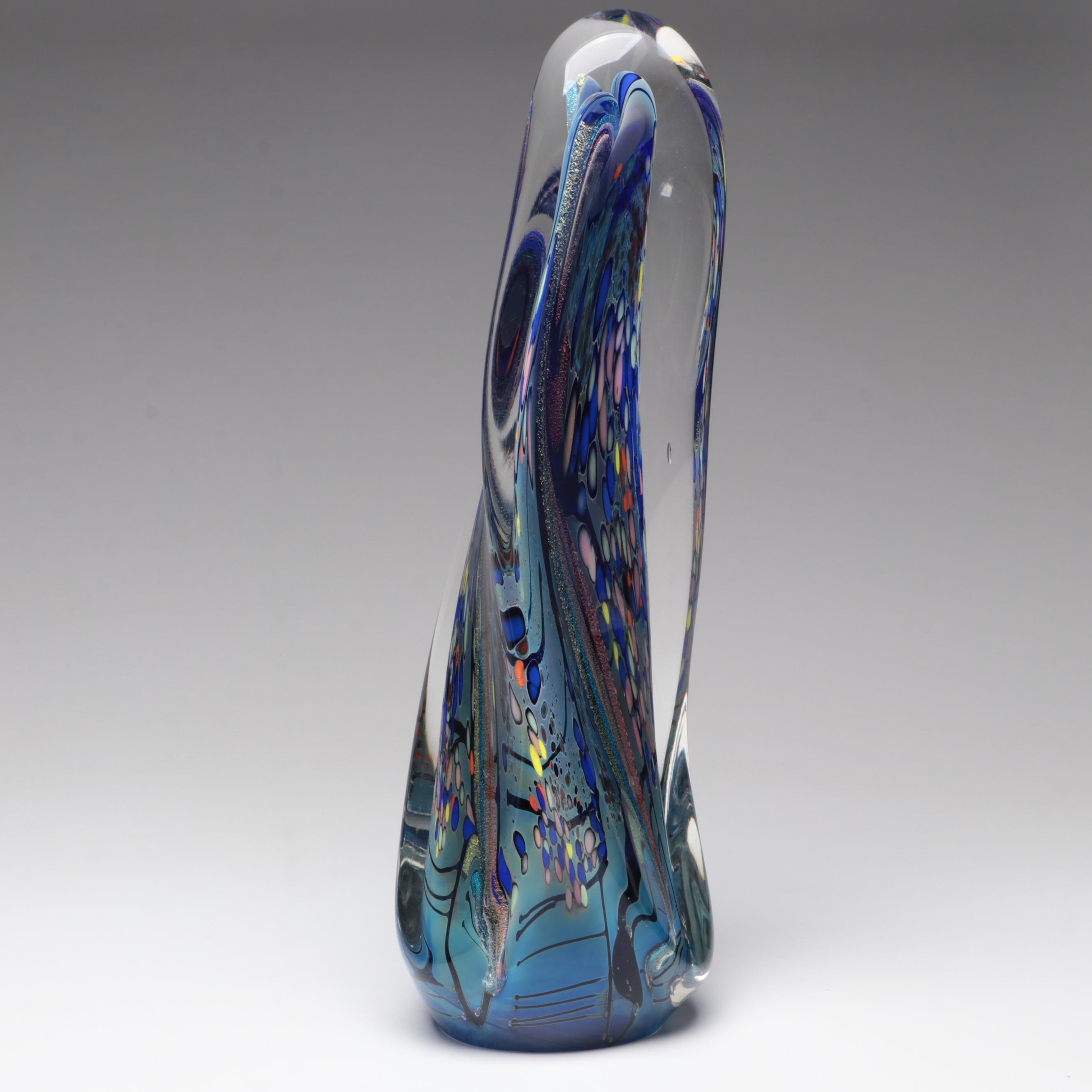 Rollin Karg Dichroic and Multicolor Abstract Art Glass Sculpture, 1997