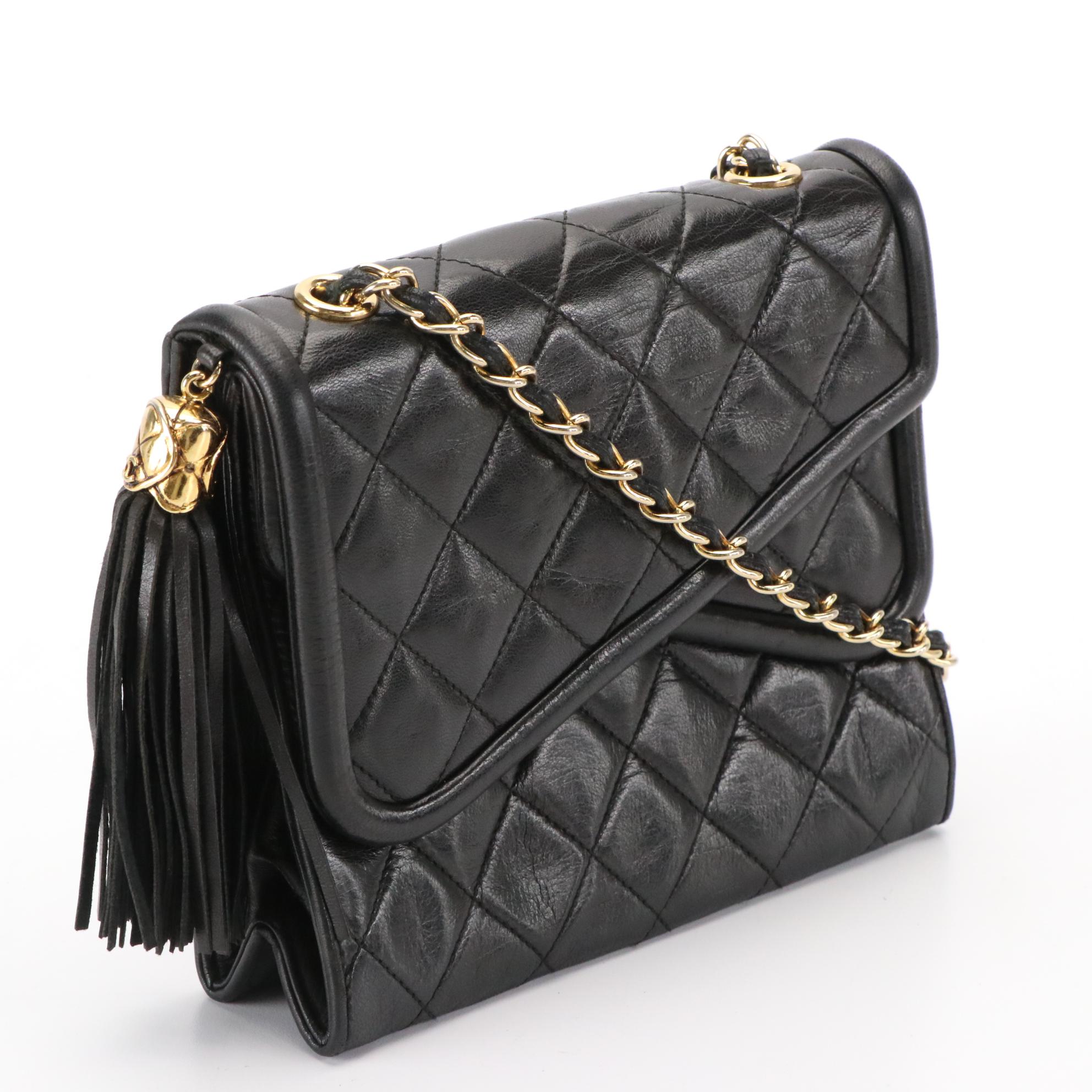 Chanel Envelope Double Flap Chain Strap Crossbody Bag in Black Quilted Leather