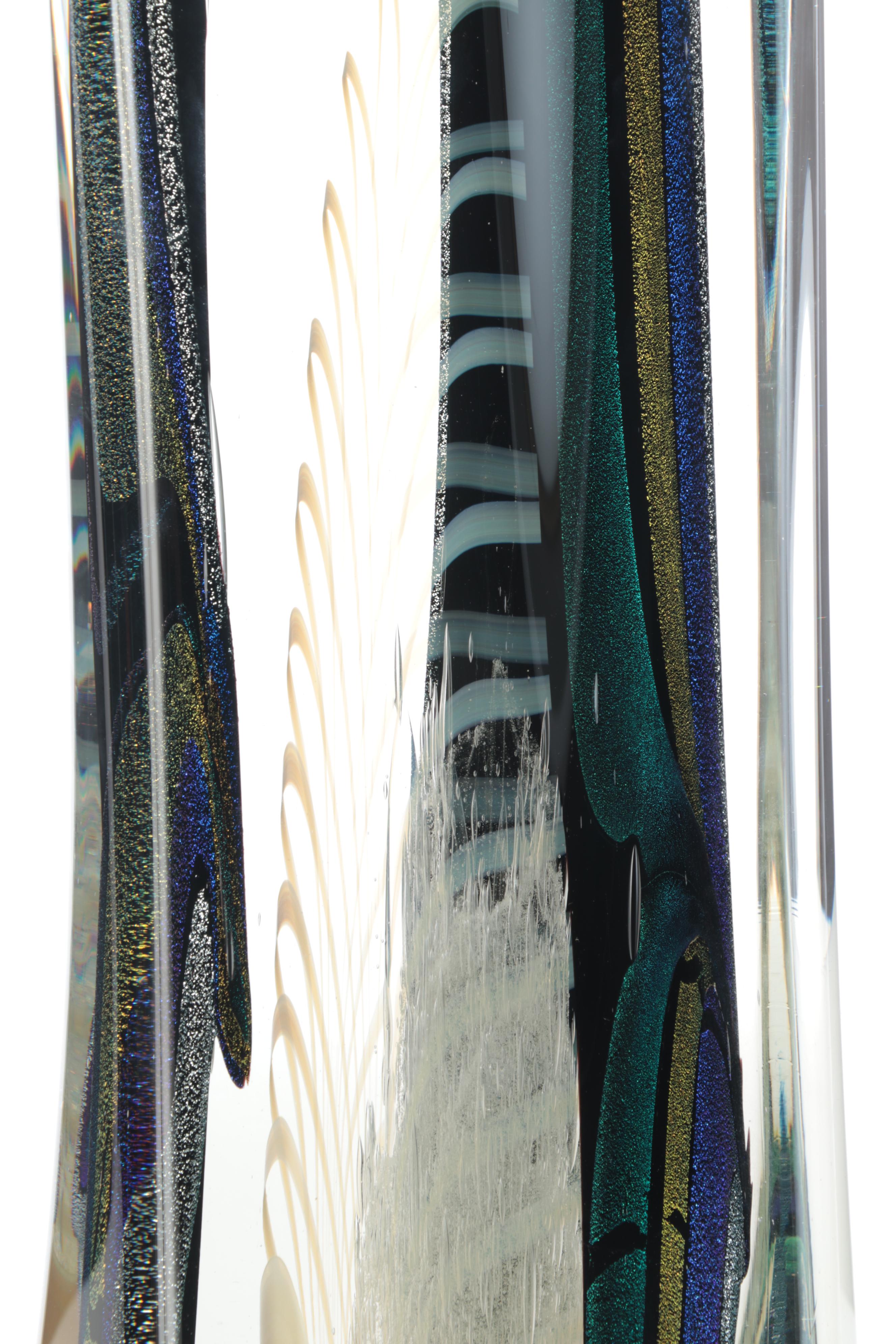 Rollin Karg Large Dichroic and Pulled Feather Art Glass Sculpture, 2002