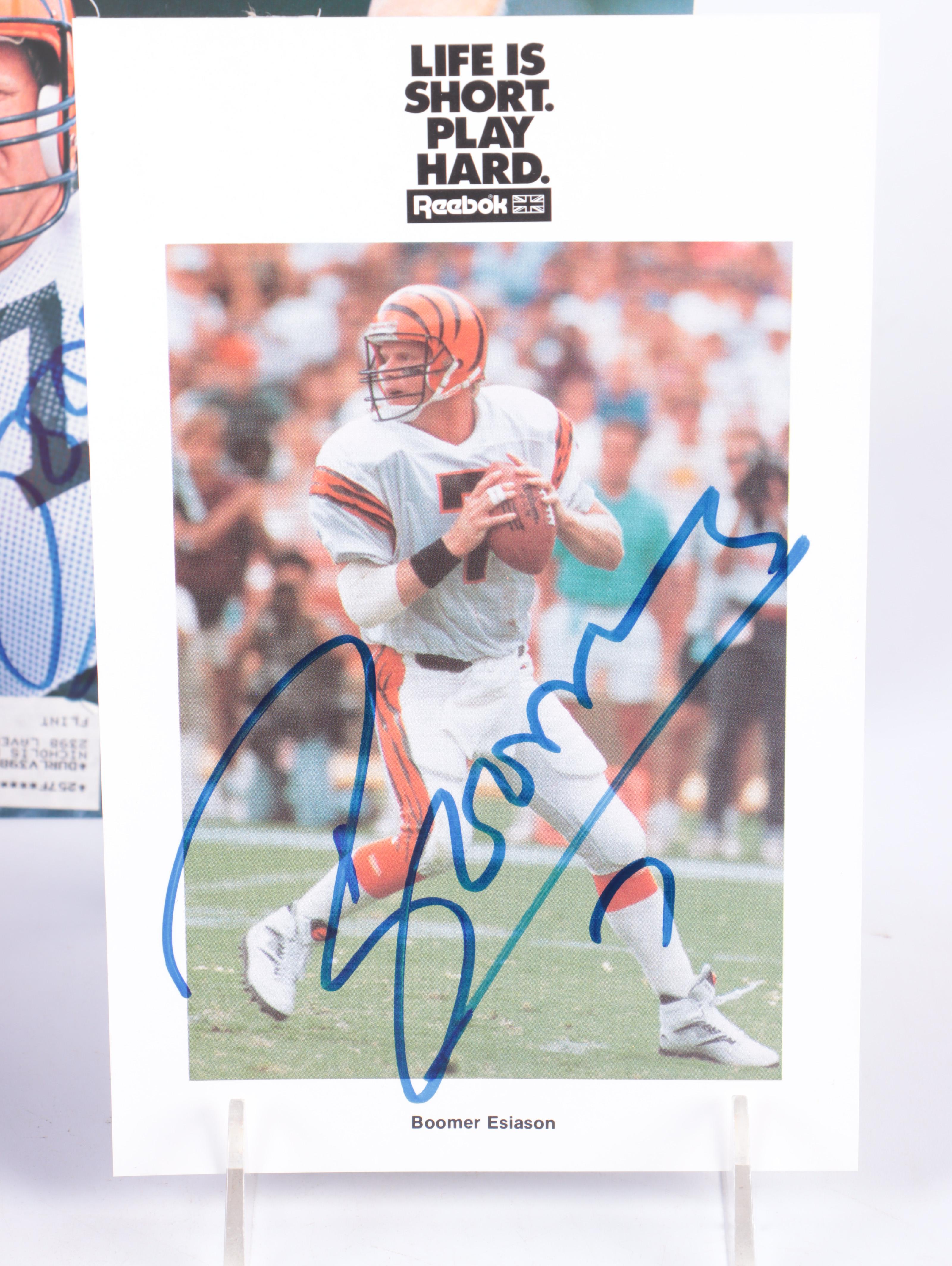 Boomer Esiason Signed Sports Illustrated Magazine with Topps Rookie Card, More