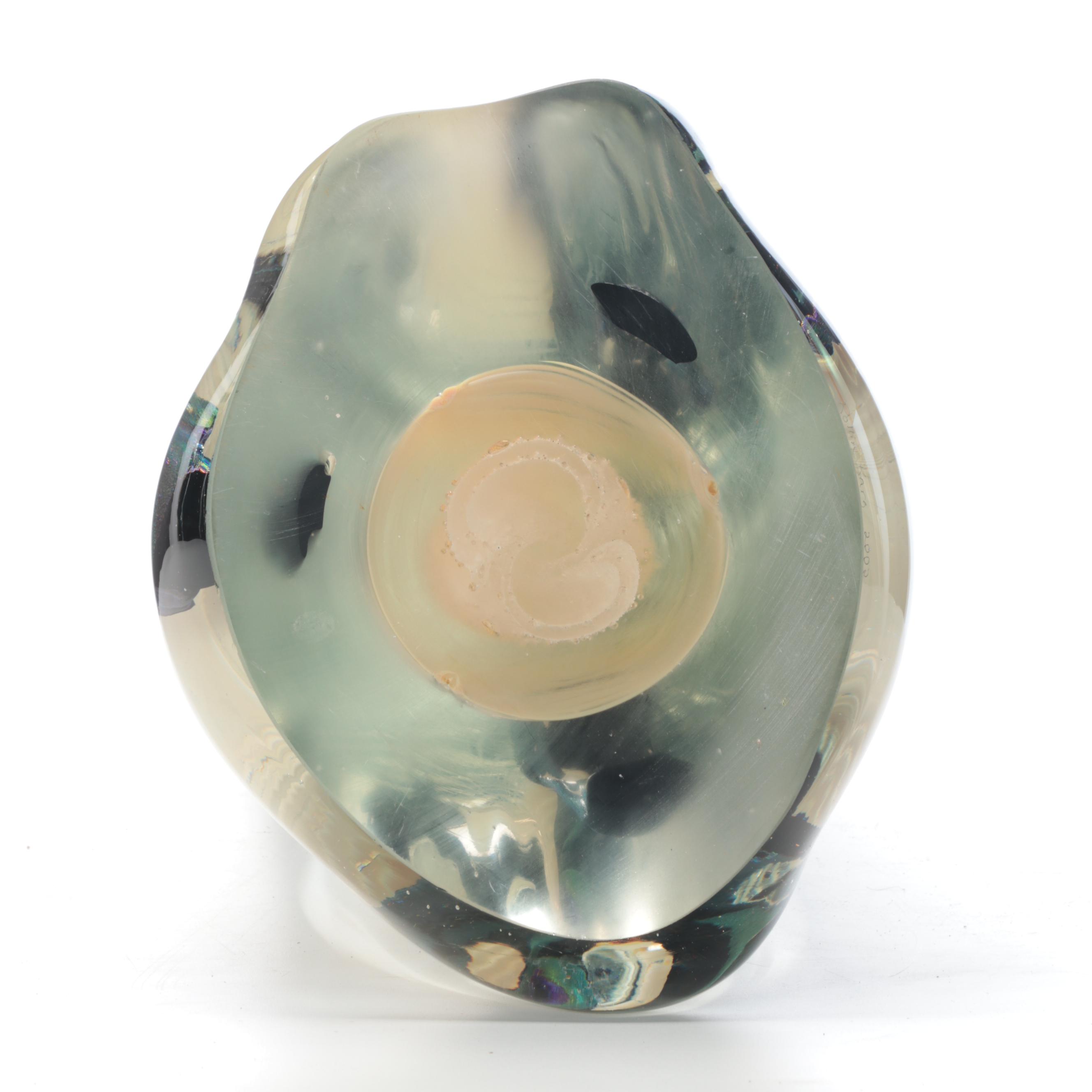 Rollin Karg Large Dichroic and Pulled Feather Art Glass Sculpture, 2002