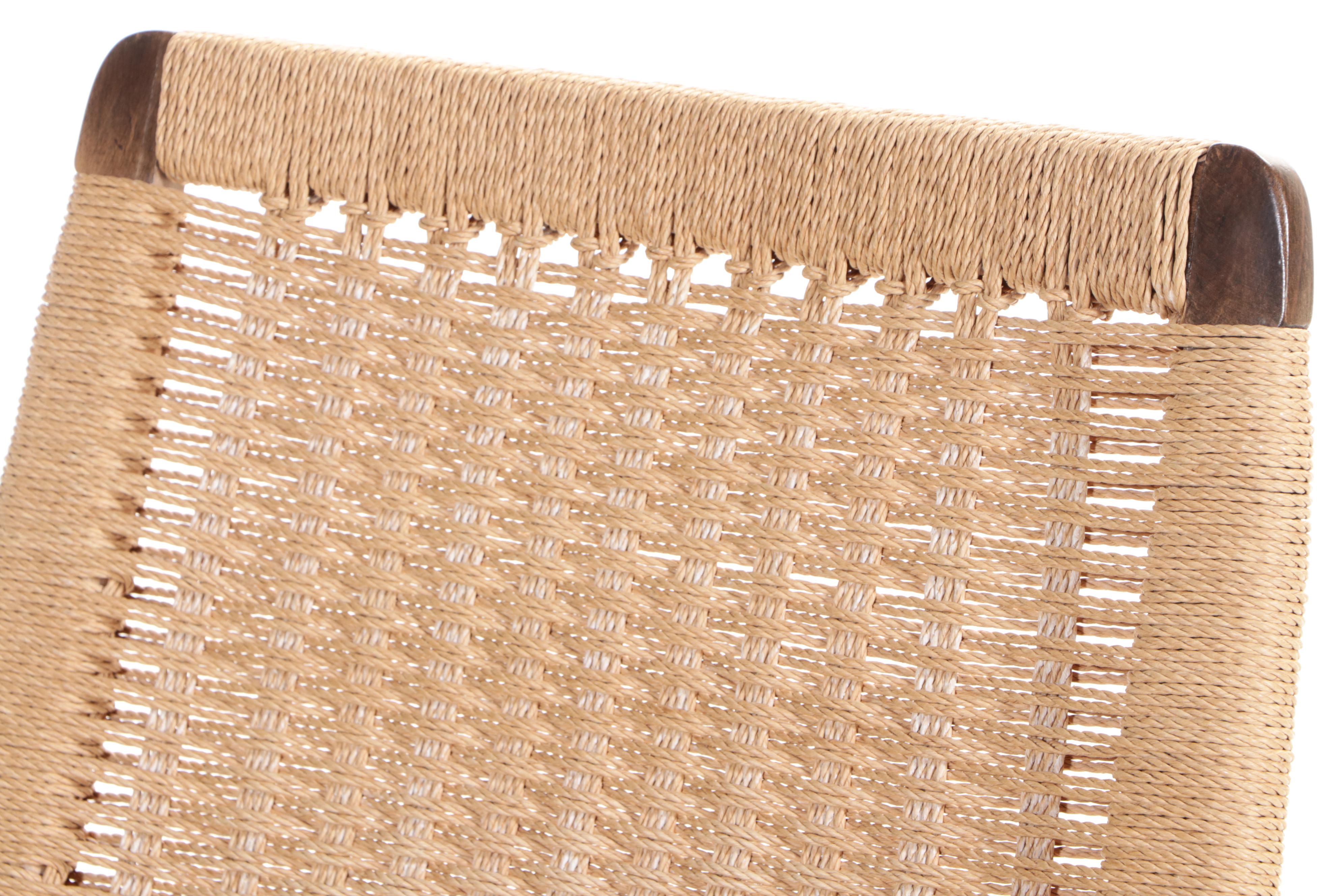 Mid Century Modern Beech & Woven Cord Rocker and Ottoman, Manner of Hans Wegner