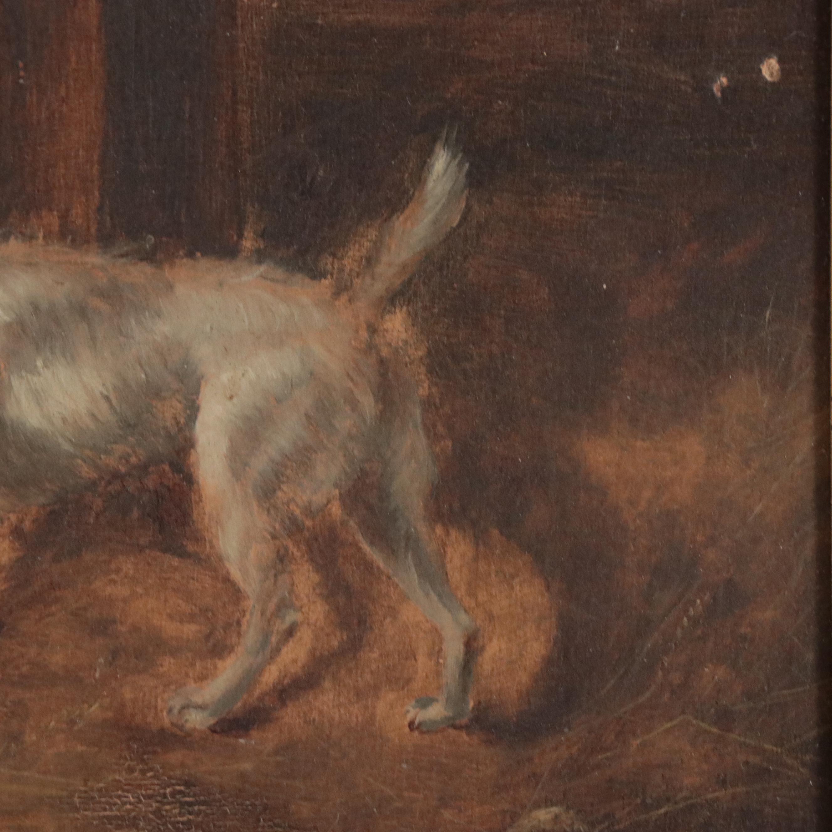 Oil Painting of Barn Scene With Two Dogs