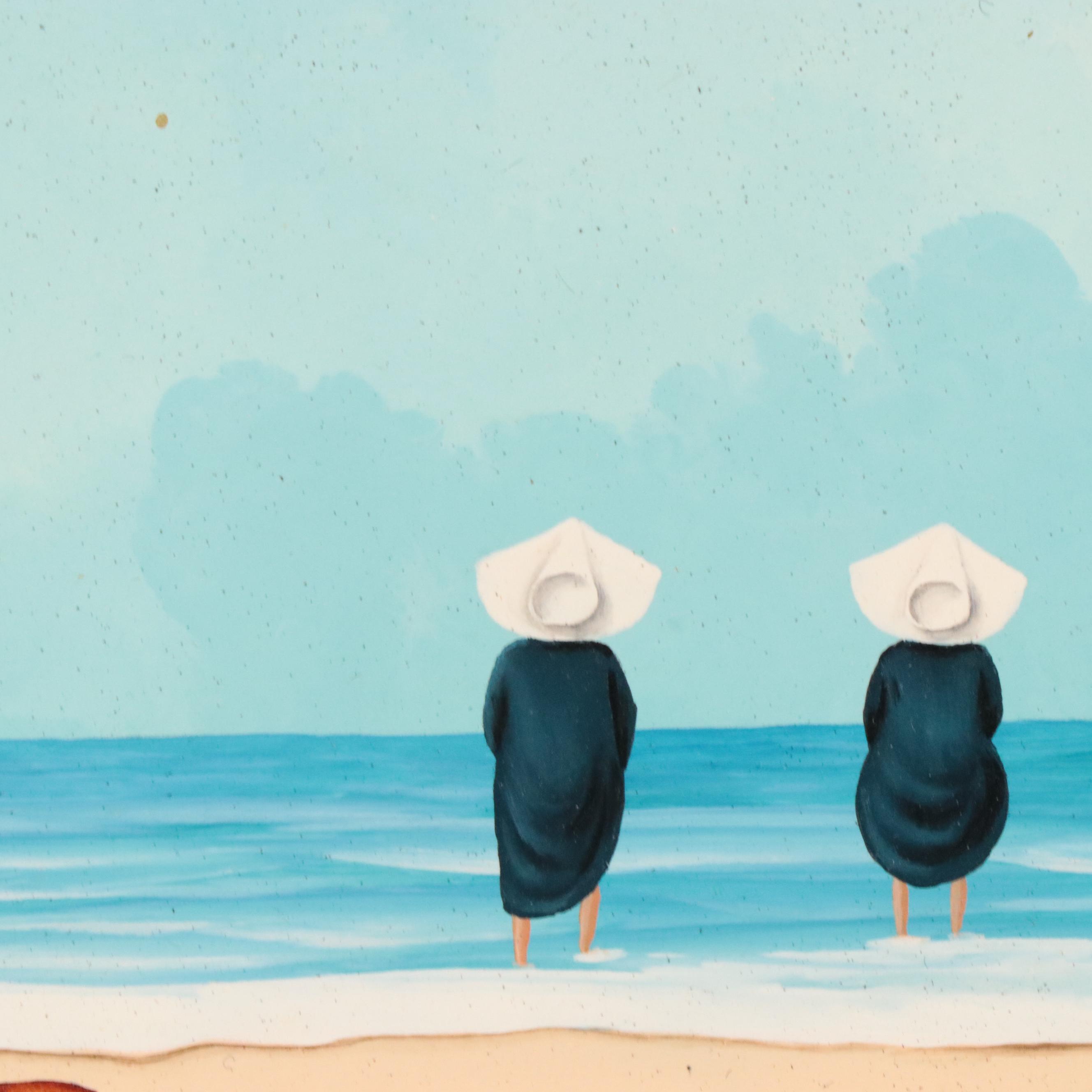 Frank Whipple Oil Painting of Two Figures Wading in the Sea