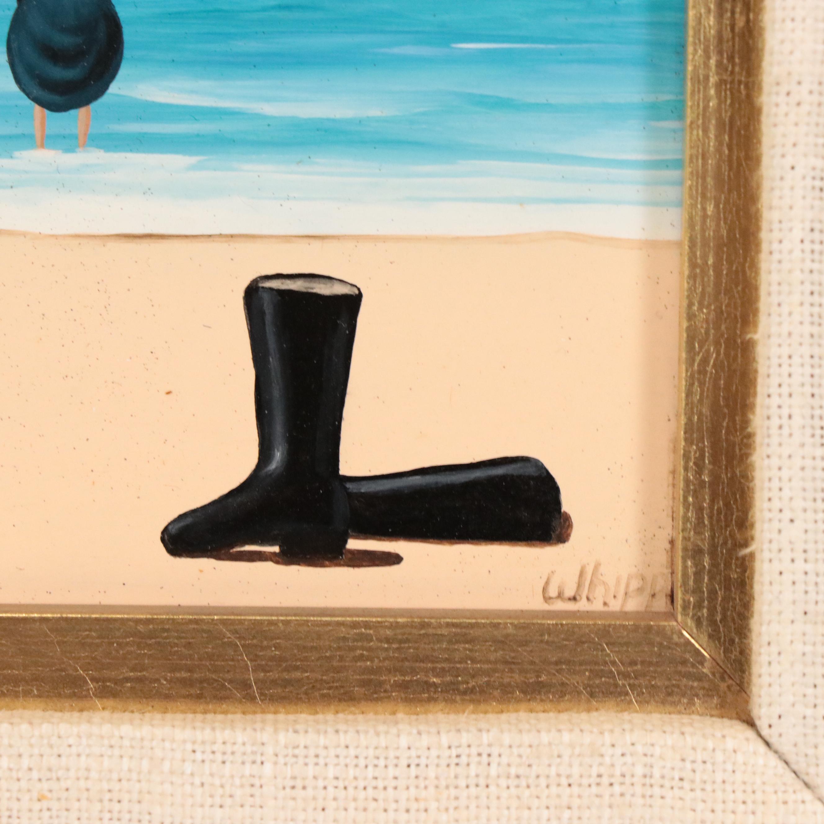 Frank Whipple Oil Painting of Two Figures Wading in the Sea