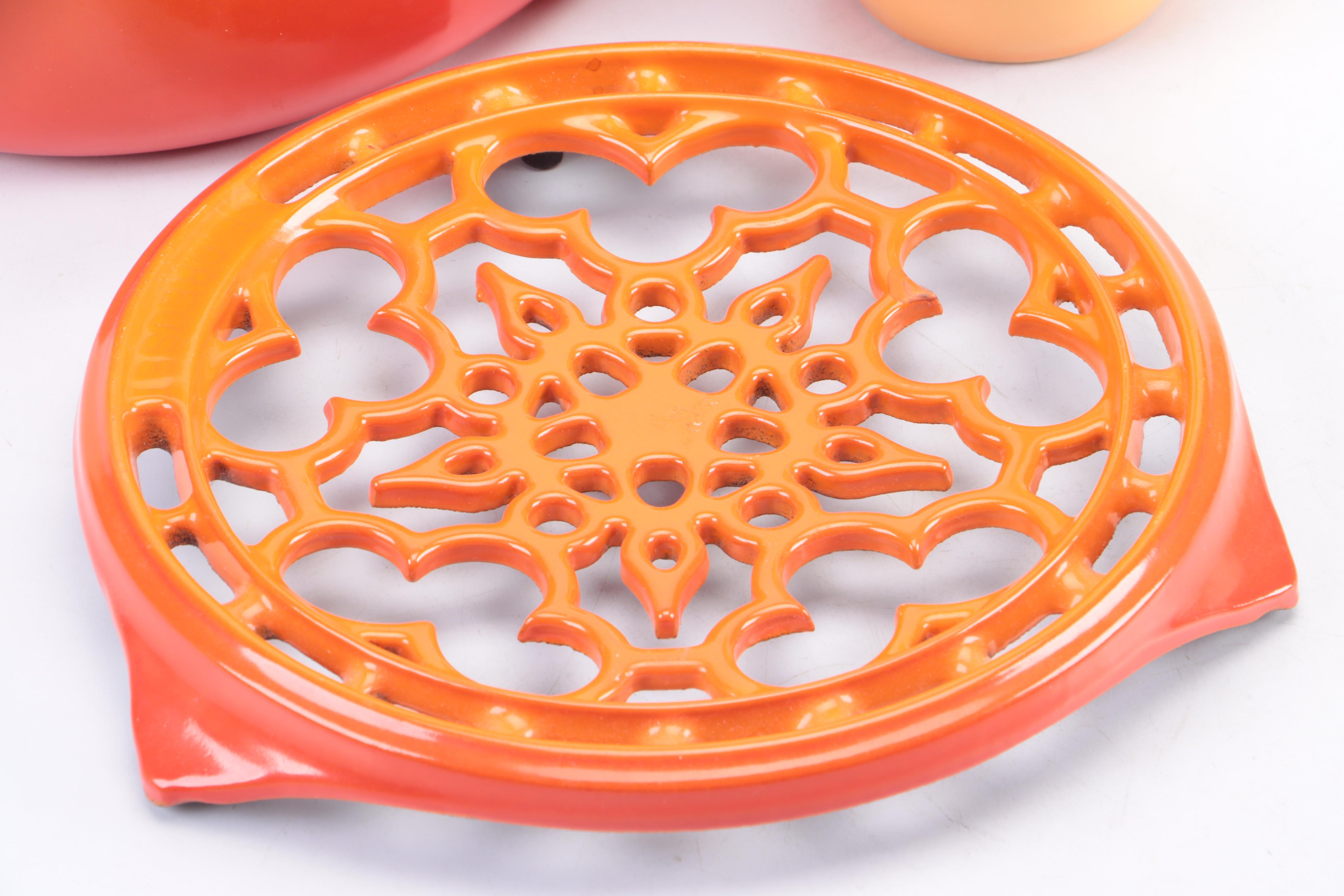 Le Creuset Enameled Cast Iron Dutch Oven with Trivet and Stoneware Pitcher