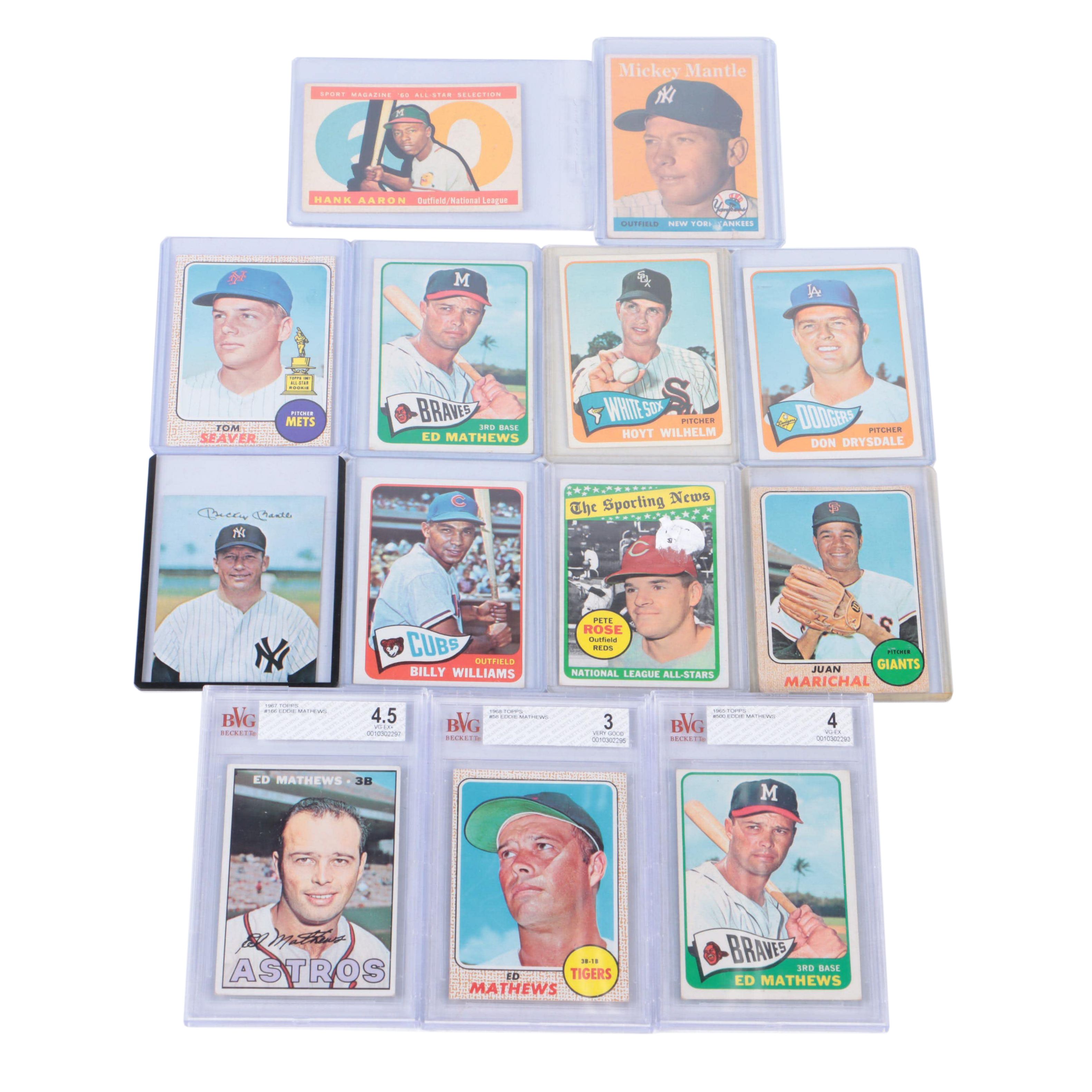 Topps Baseball Cards with Mickey Mantle and Graded Eddie Mathews, 1950s–1980s