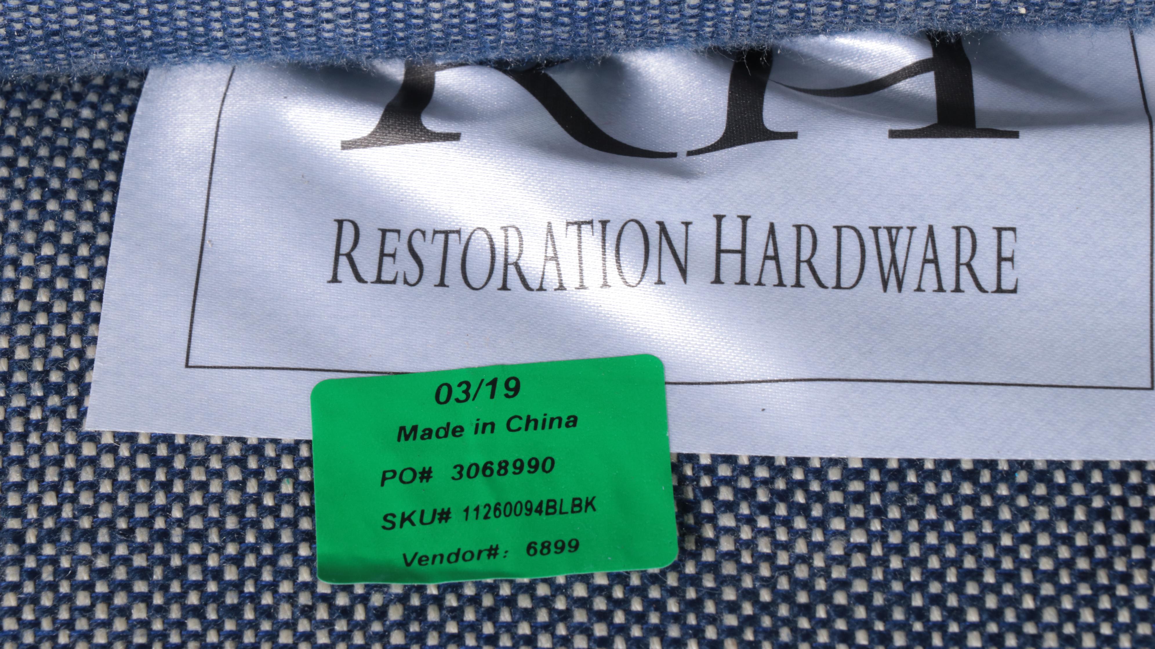 Three Restoration Hardware Brass-Patinated Metal and Linen Counter Stools