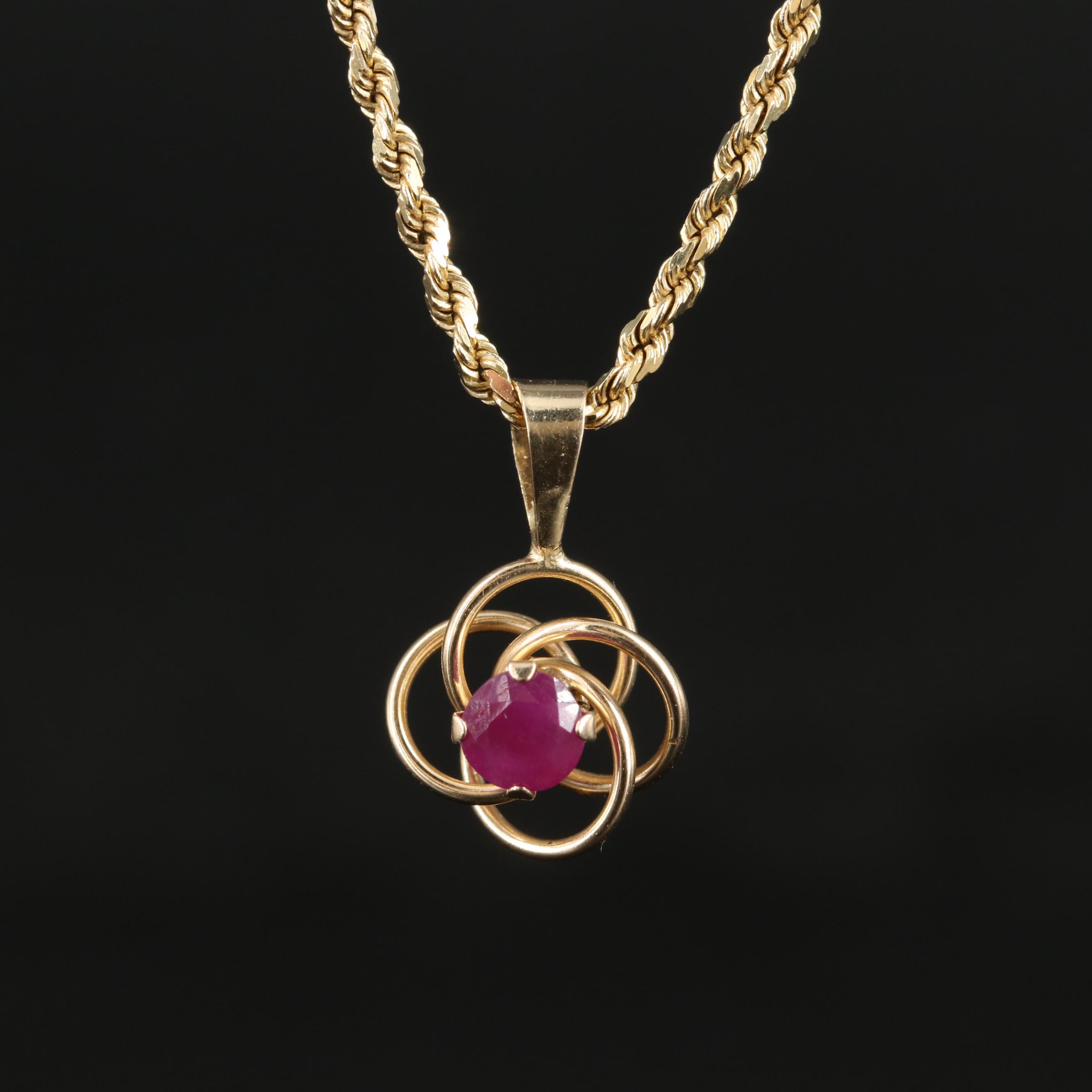 10K Ruby Pendant on a 14K Rope Chain