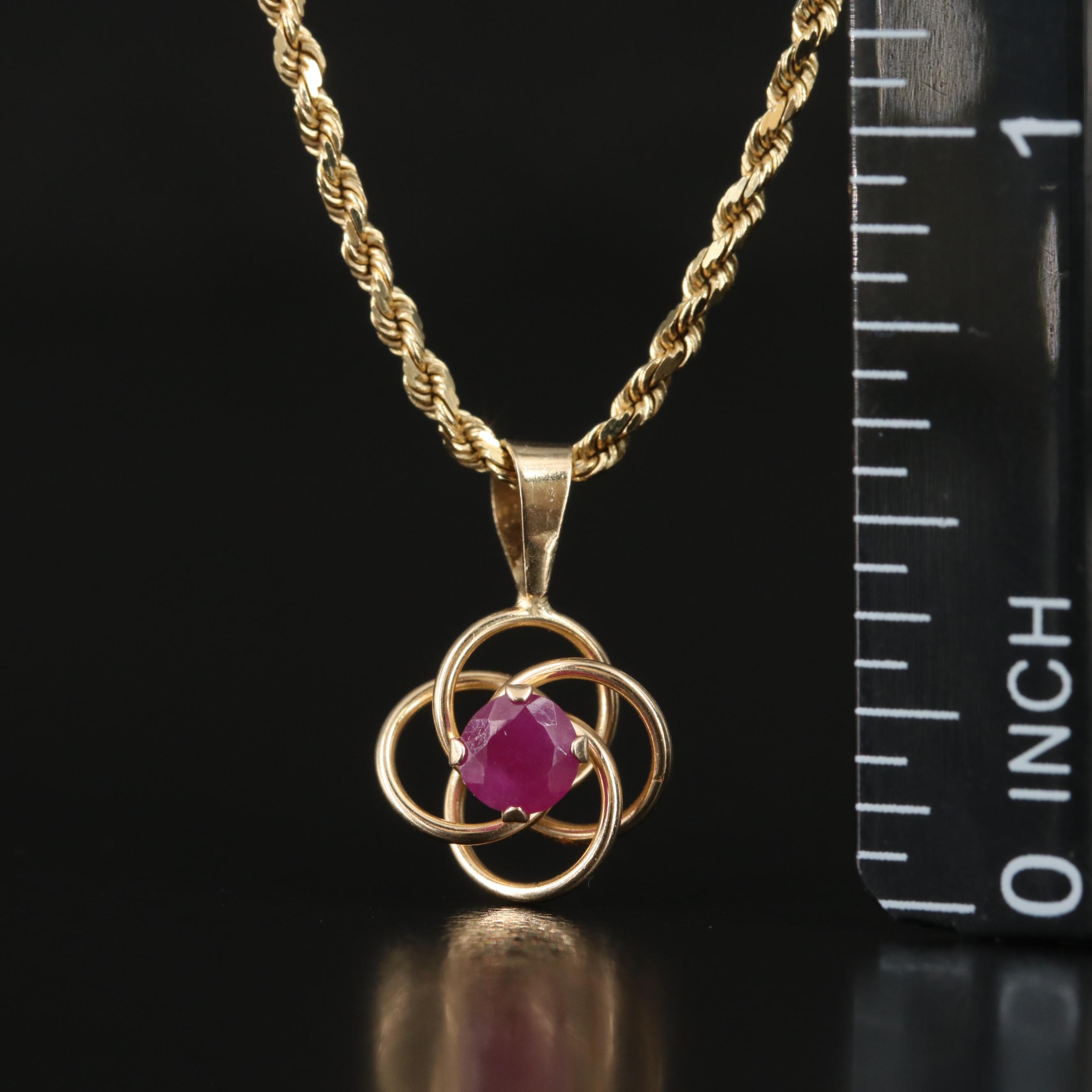 10K Ruby Pendant on a 14K Rope Chain