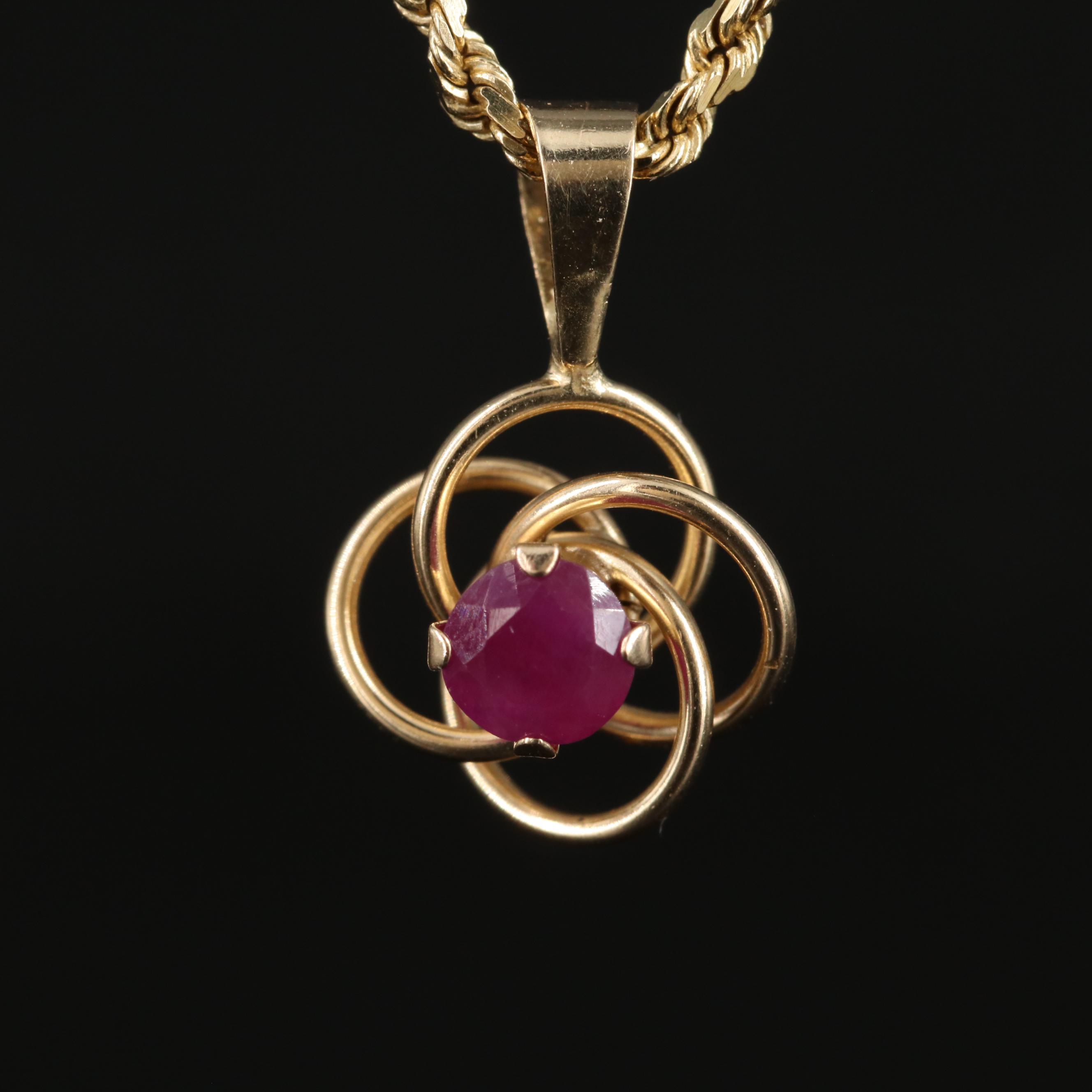 10K Ruby Pendant on a 14K Rope Chain