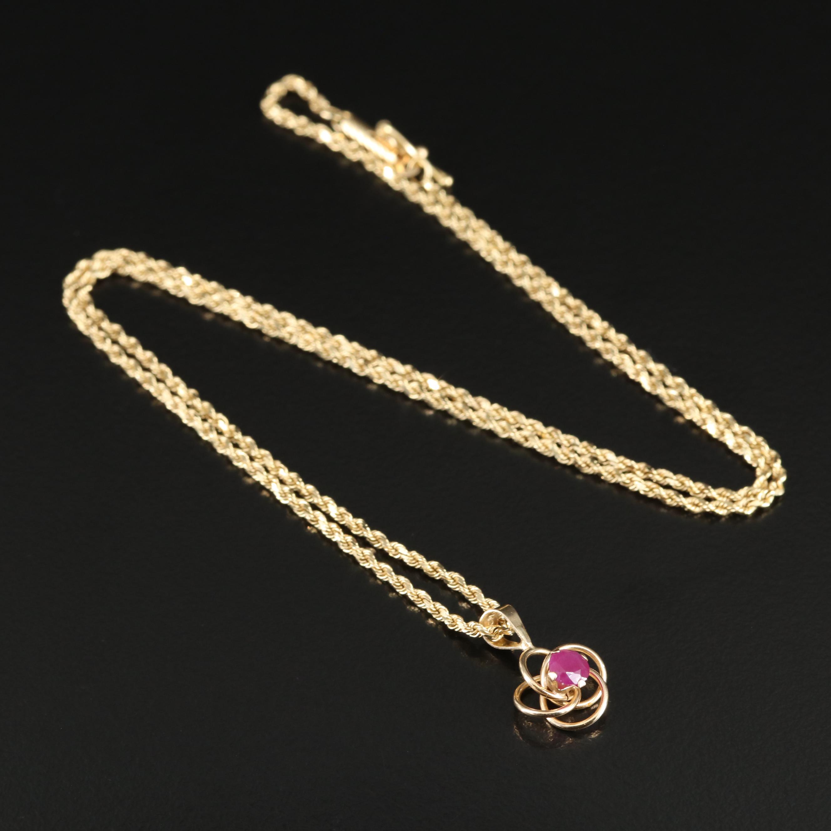 10K Ruby Pendant on a 14K Rope Chain