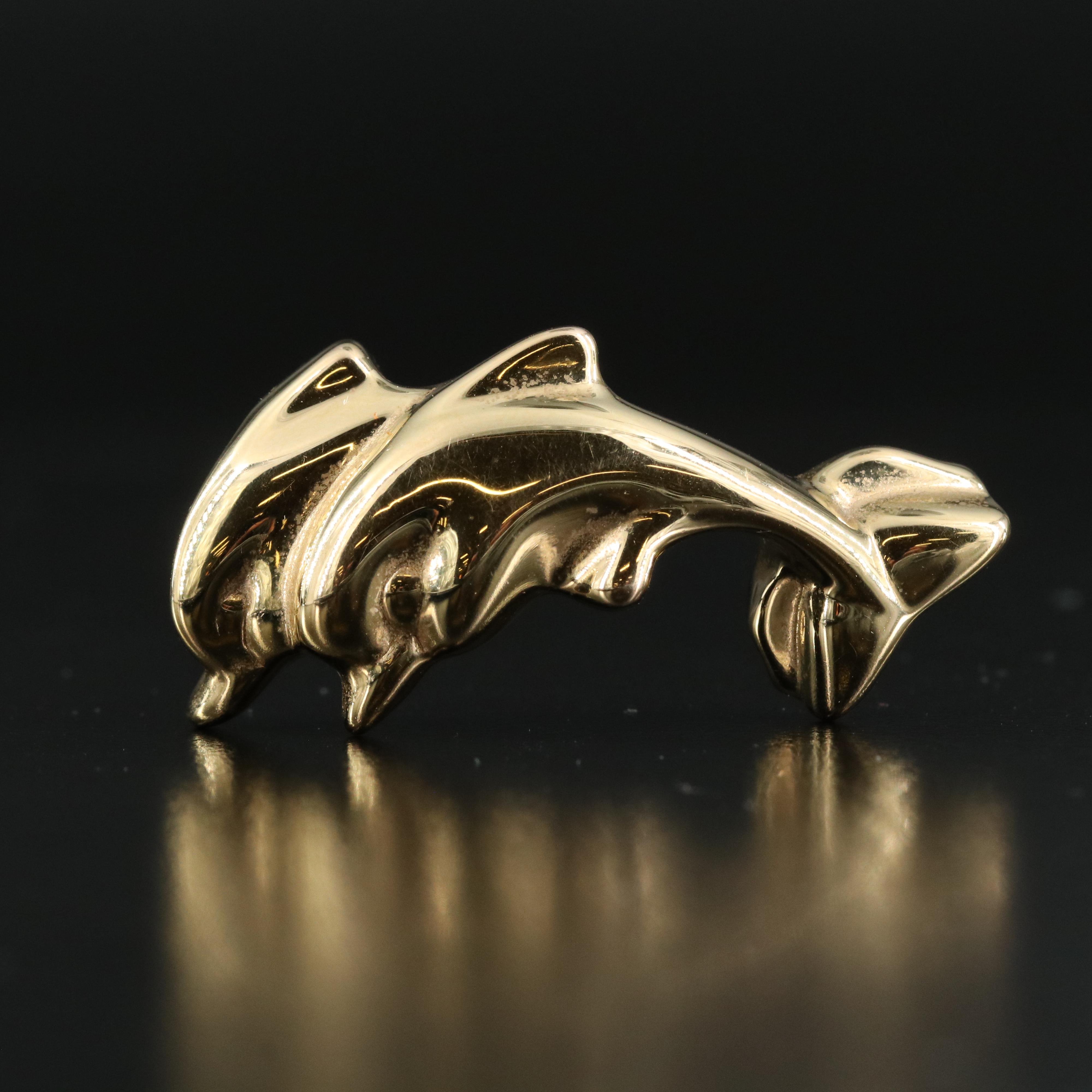 14K Double Dolphin Slide Pendant