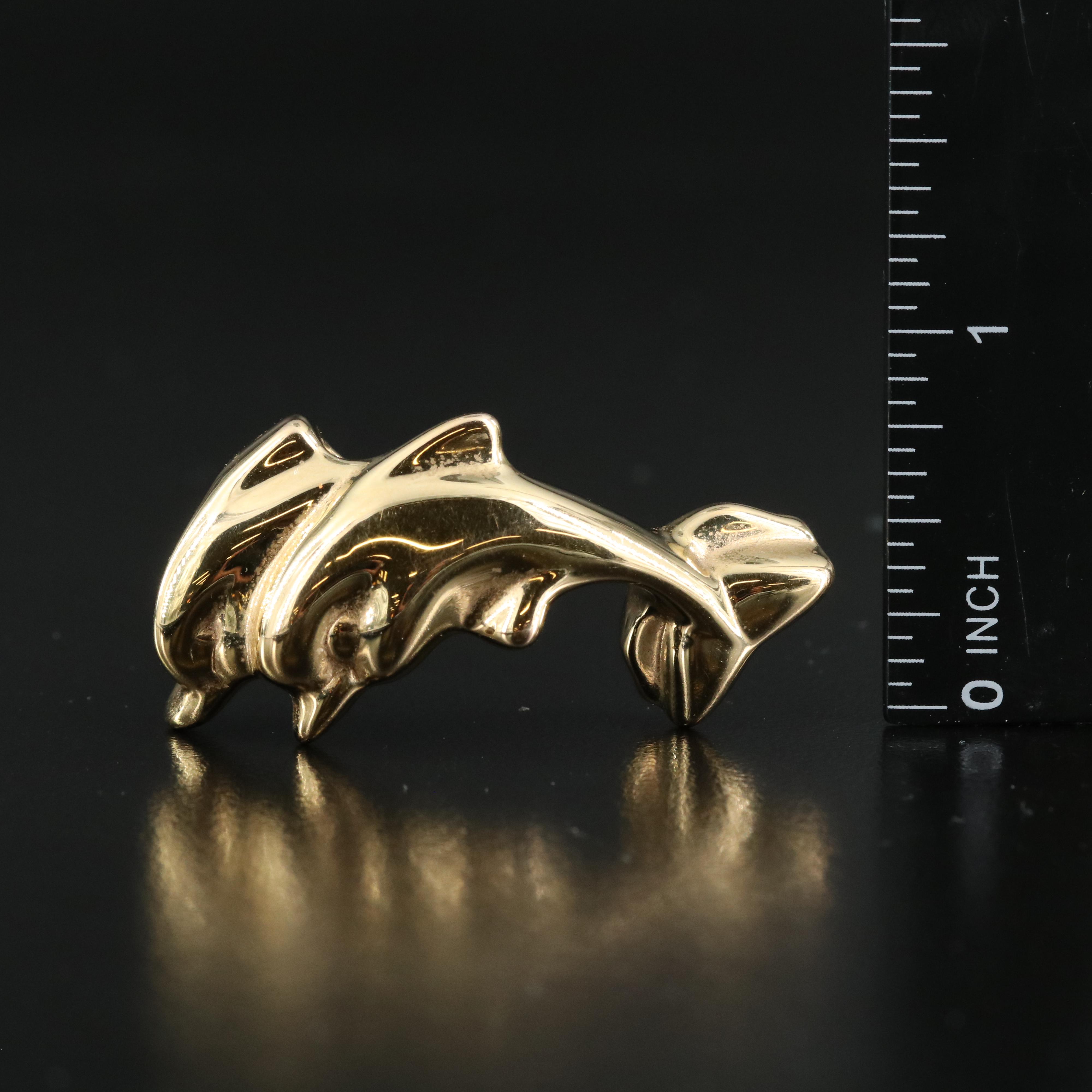 14K Double Dolphin Slide Pendant