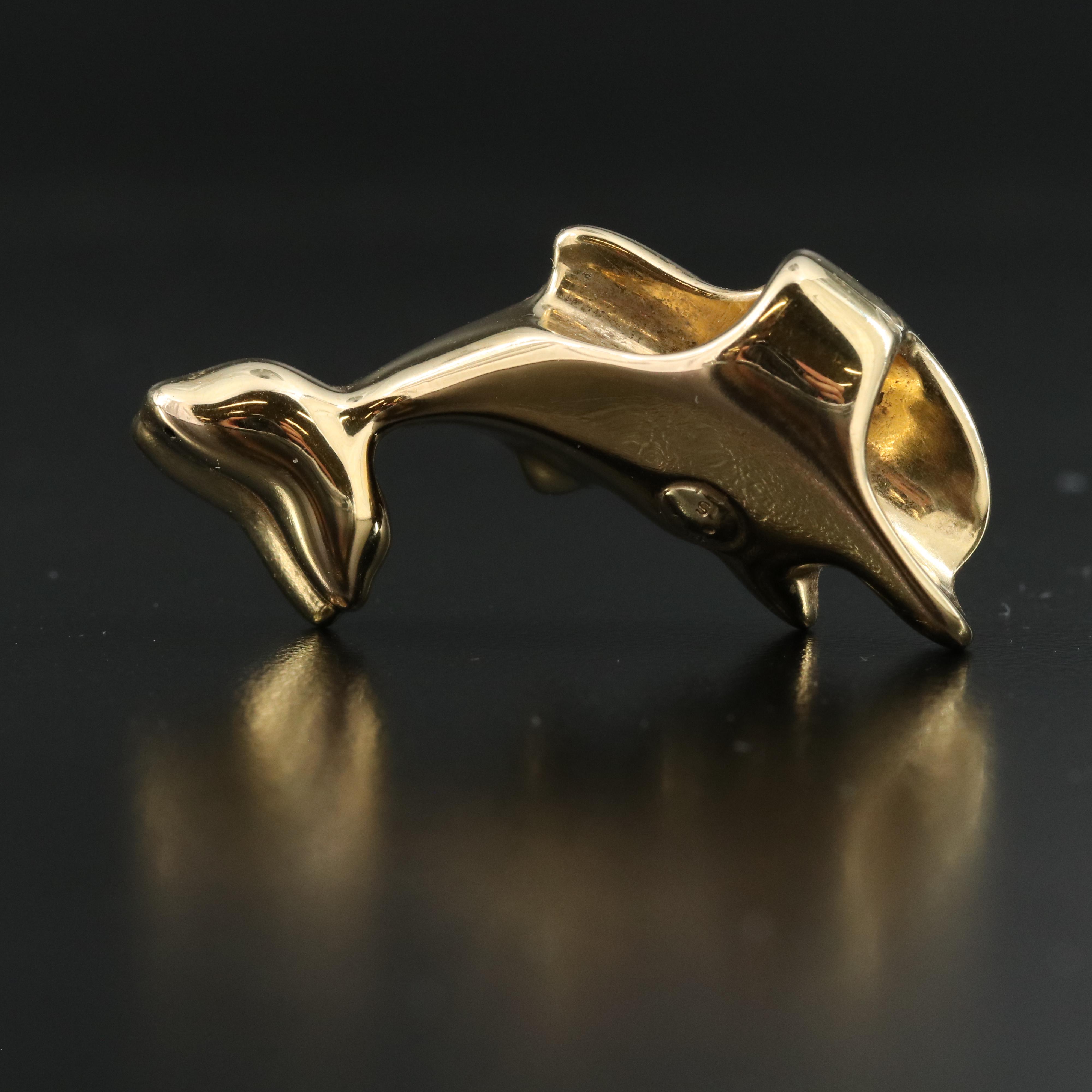14K Double Dolphin Slide Pendant