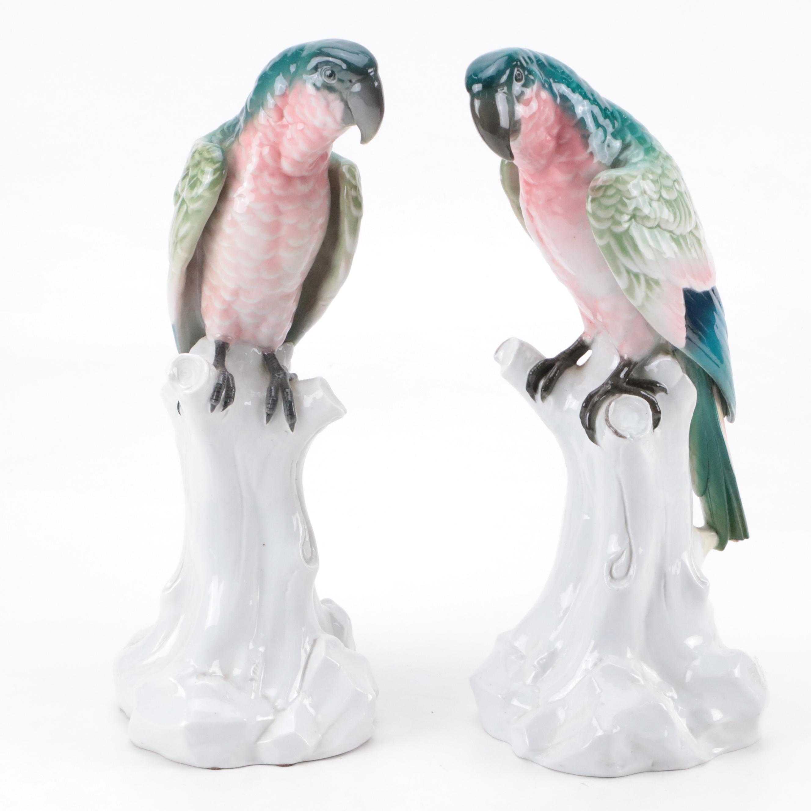 Continental European Porcelain Parrot Figurines, 20th Century EBTH