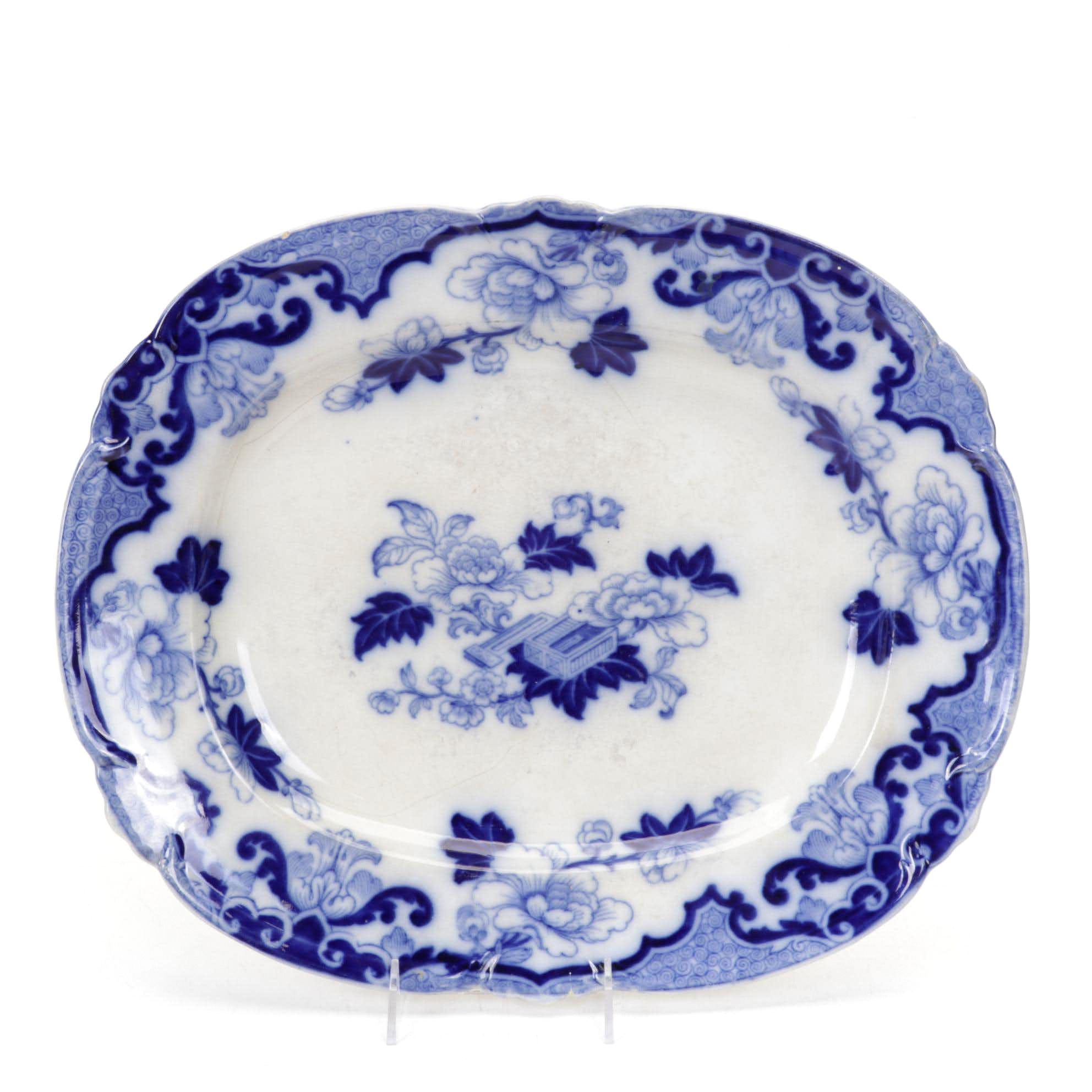 Cauldon, England "Candia" Flow Blue Ironstone Platter, Early 20th C.