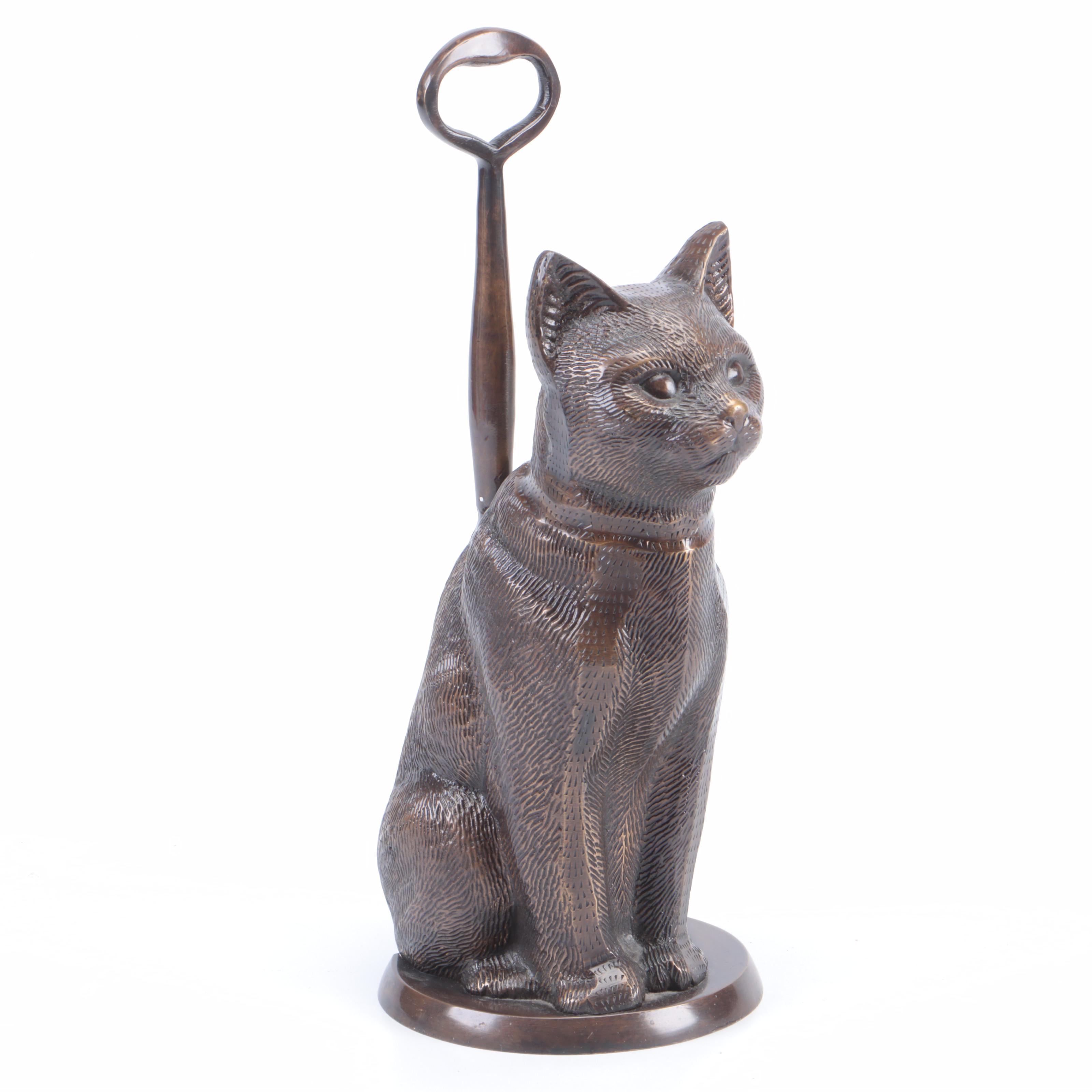 English Style Brass Cat Shaped Long Handled Doorstop