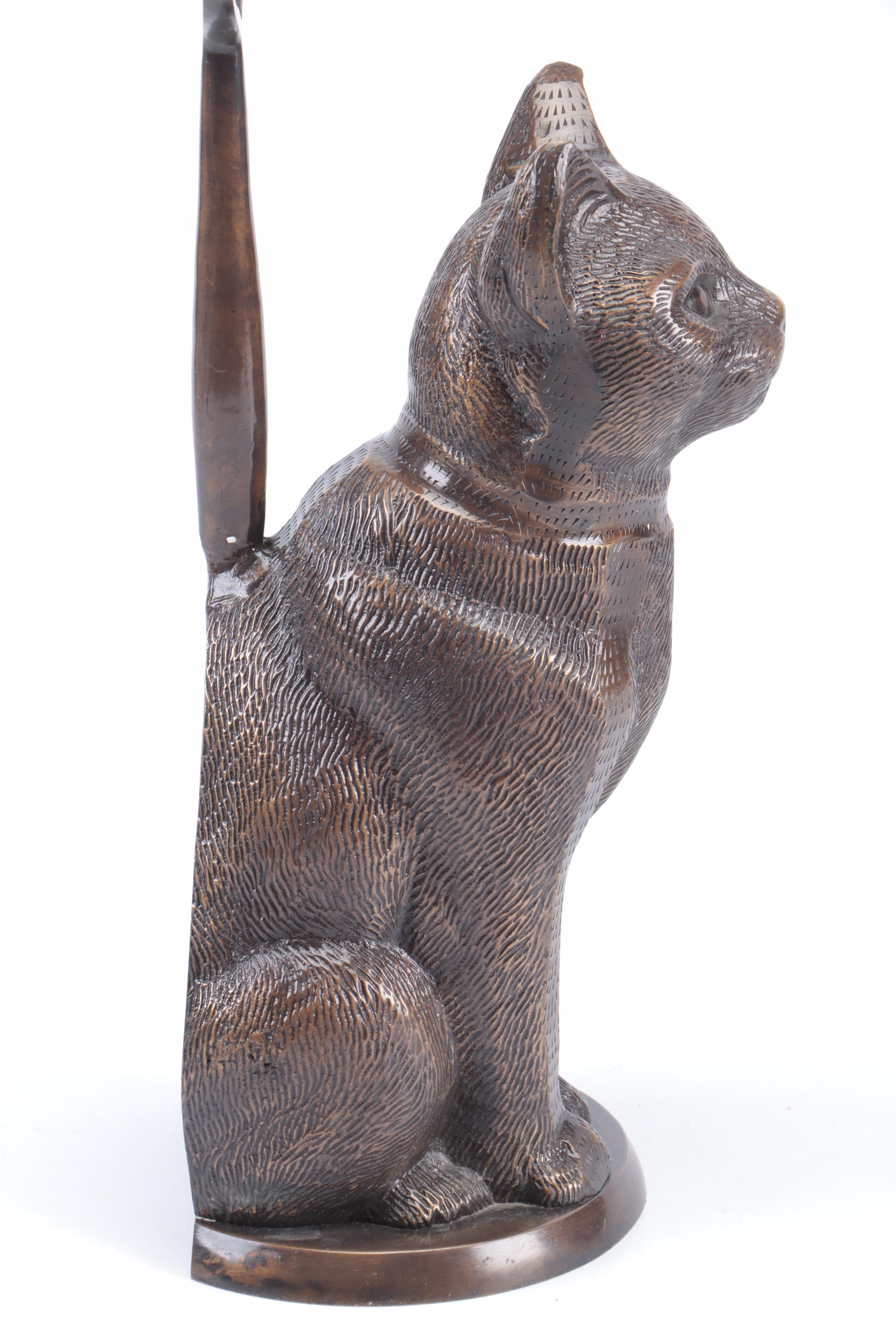English Style Brass Cat Shaped Long Handled Doorstop