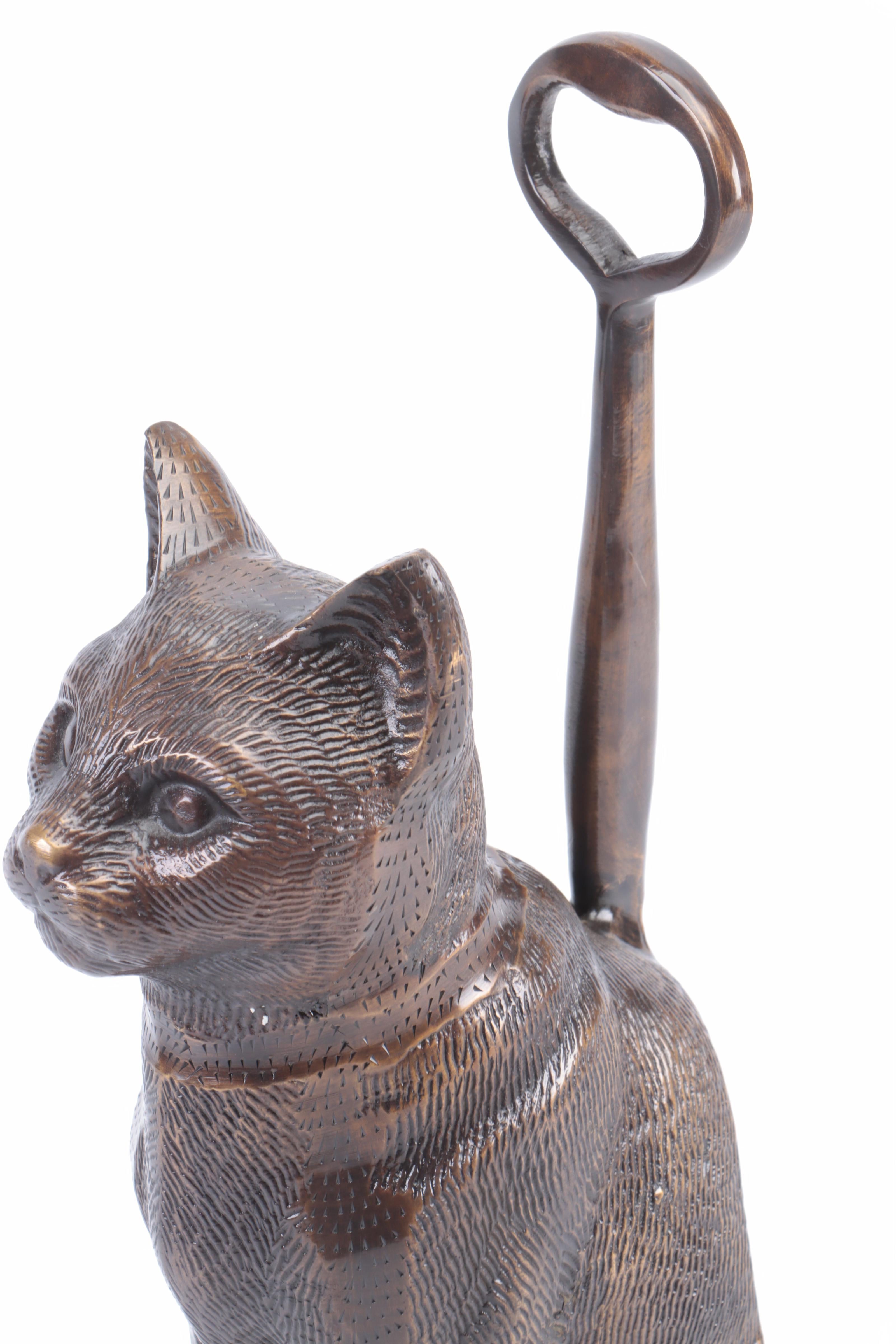 English Style Brass Cat Shaped Long Handled Doorstop