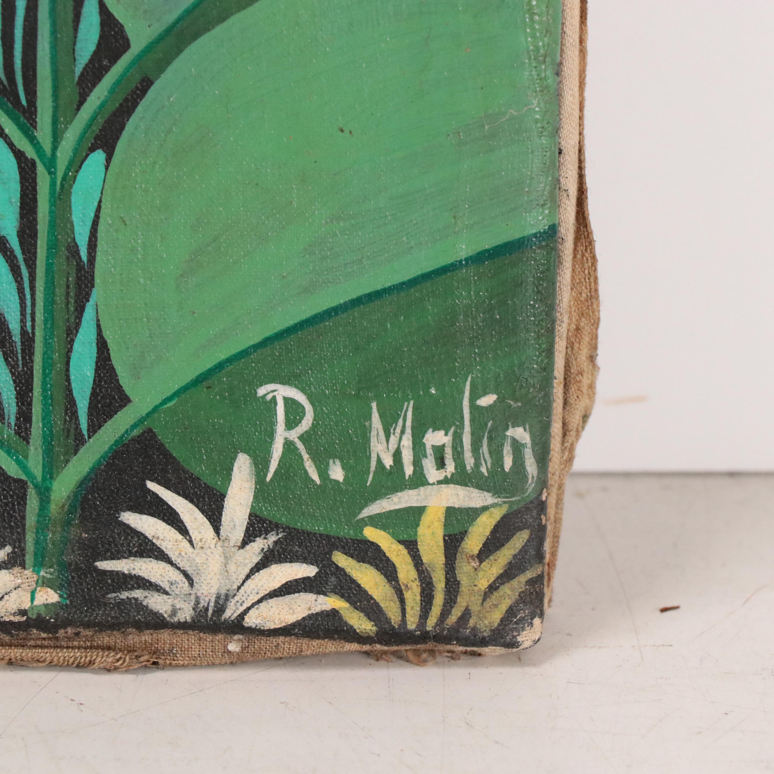 R. Molin Oil Paintings of Stylized Forests with Elephants, Zebras, and Tiger