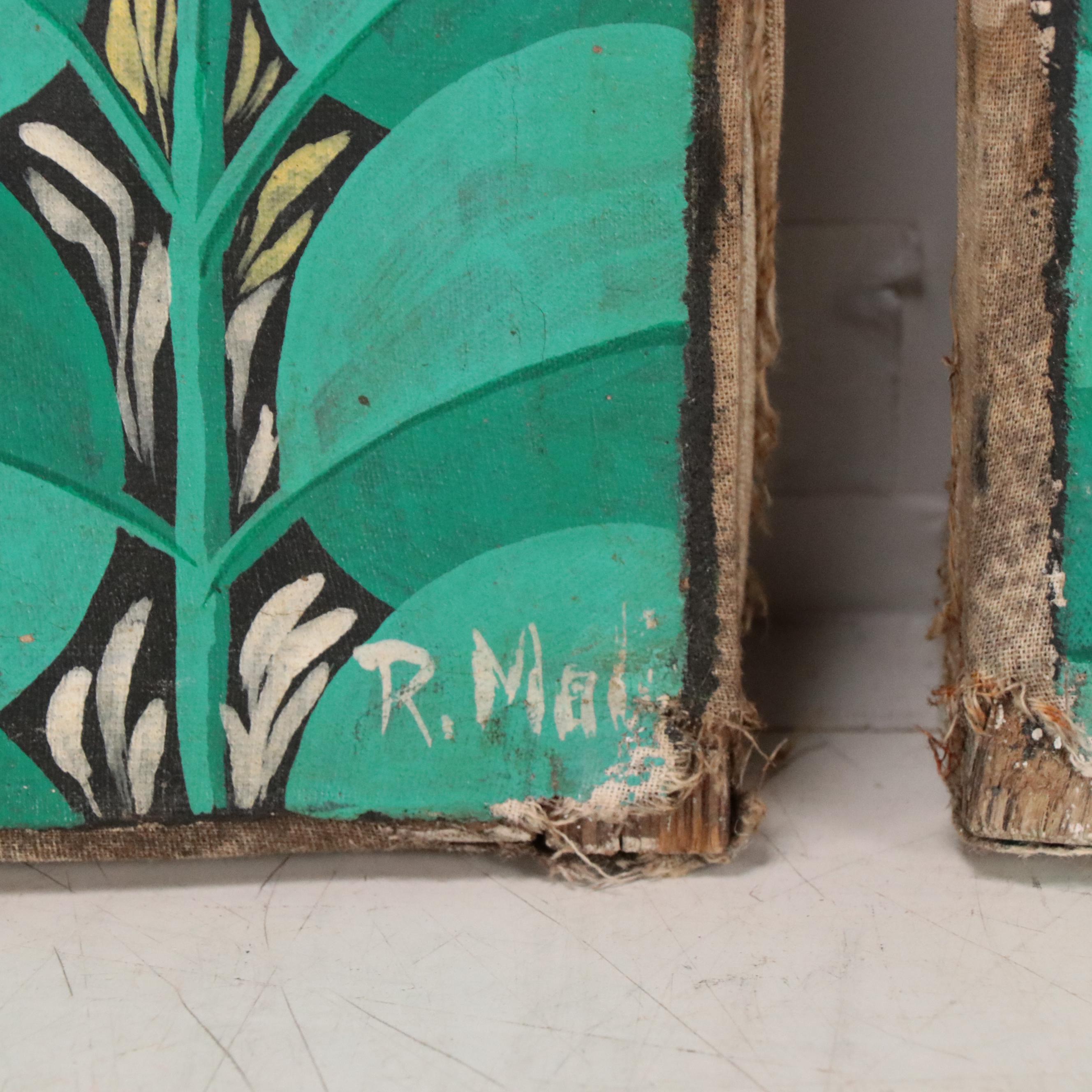 R. Molin Oil Paintings of Stylized Forests with Elephants, Zebras, and Tiger