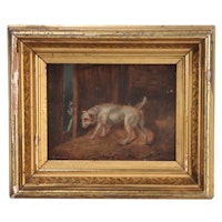 Oil Painting of Barn Scene With Two Dogs