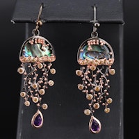 Sterling Abalone, Amethyst, and Sapphire Jellyfish Earrings