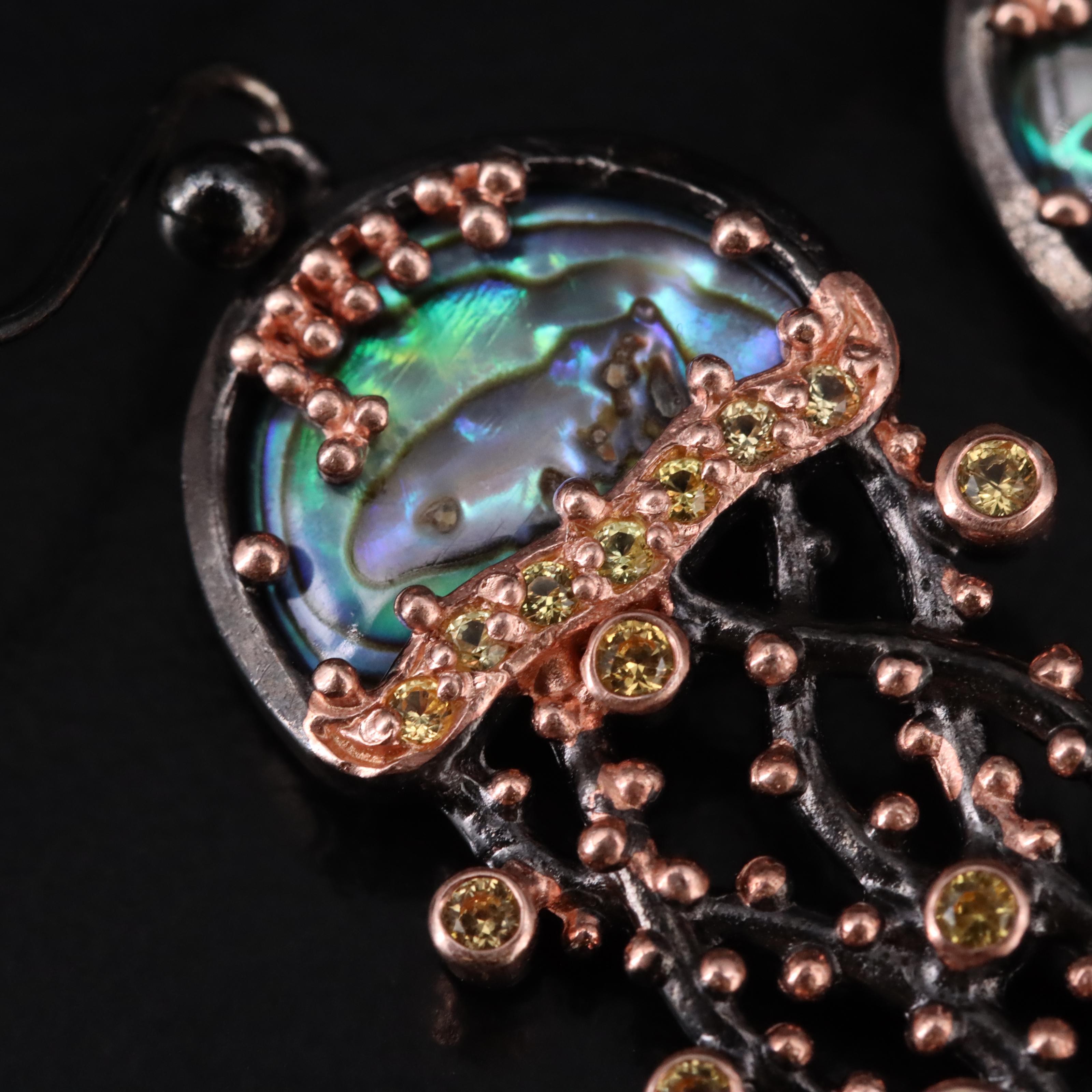Sterling Abalone, Amethyst, and Sapphire Jellyfish Earrings