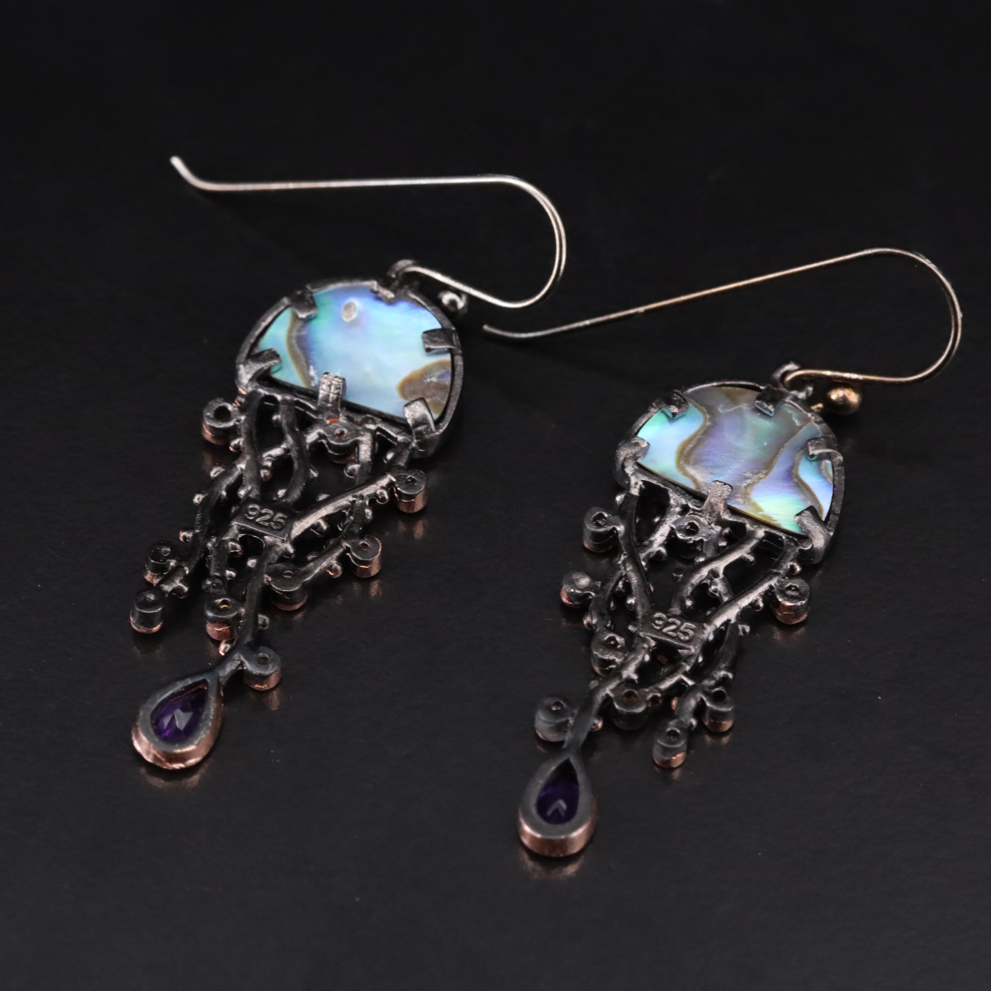 Sterling Abalone, Amethyst, and Sapphire Jellyfish Earrings