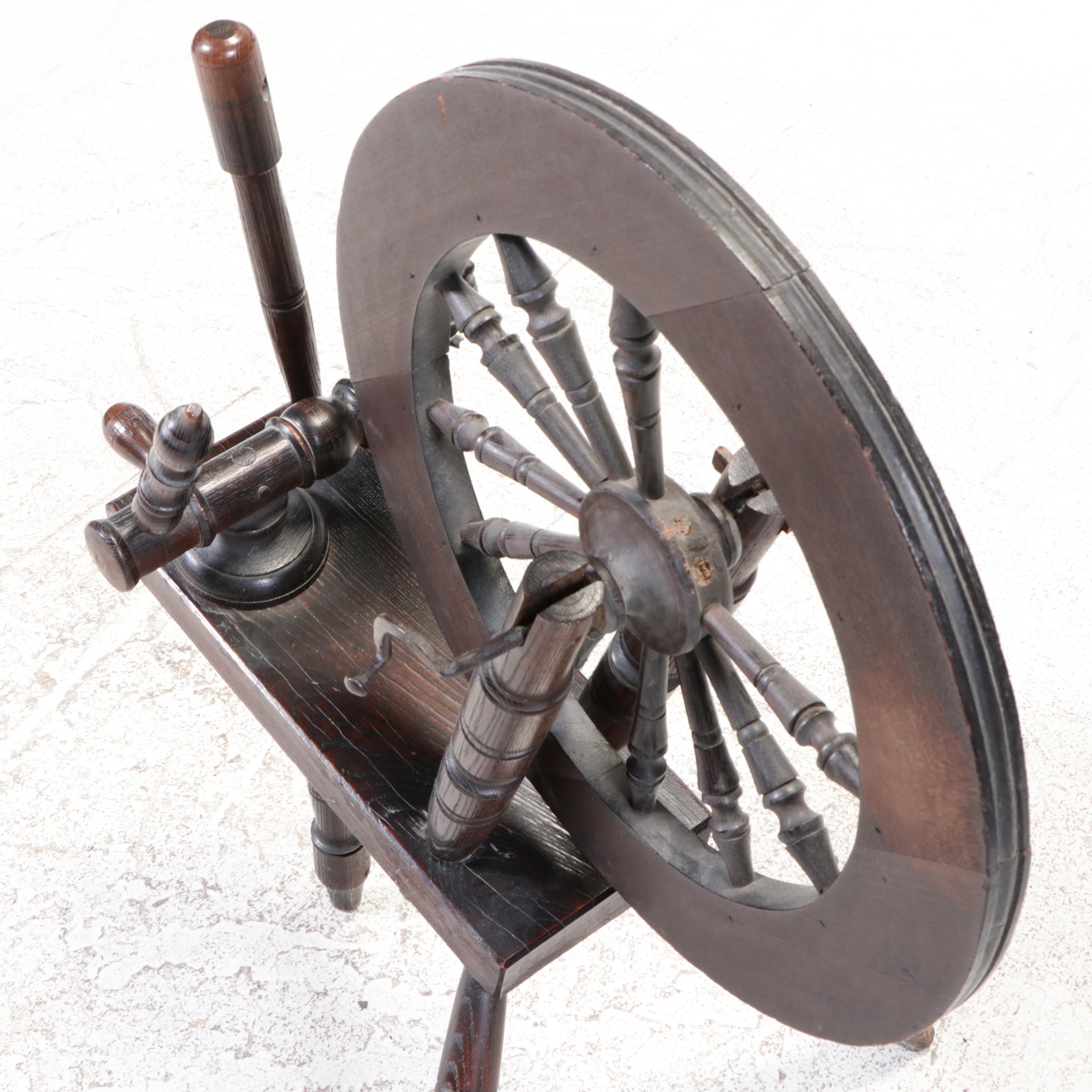 Mahogany Finish Primitive Wood Spinning Wheel