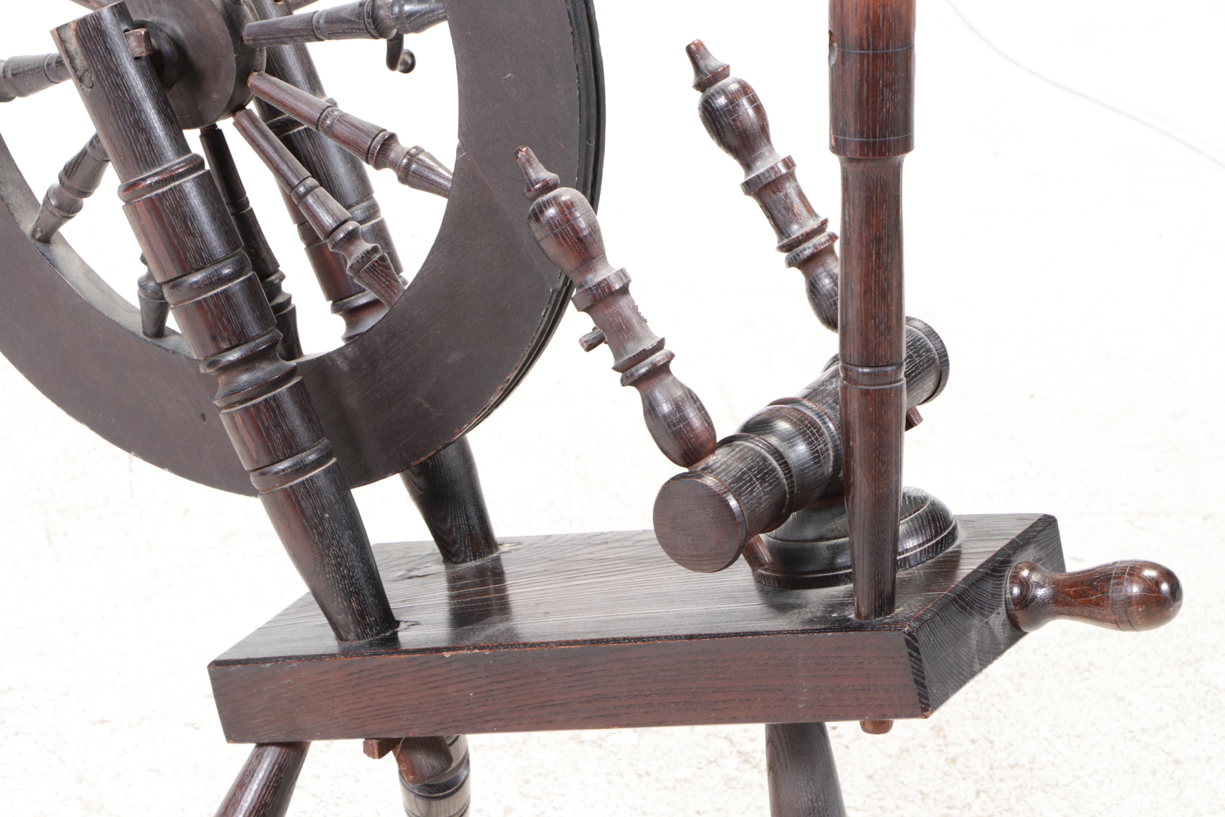 Mahogany Finish Primitive Wood Spinning Wheel