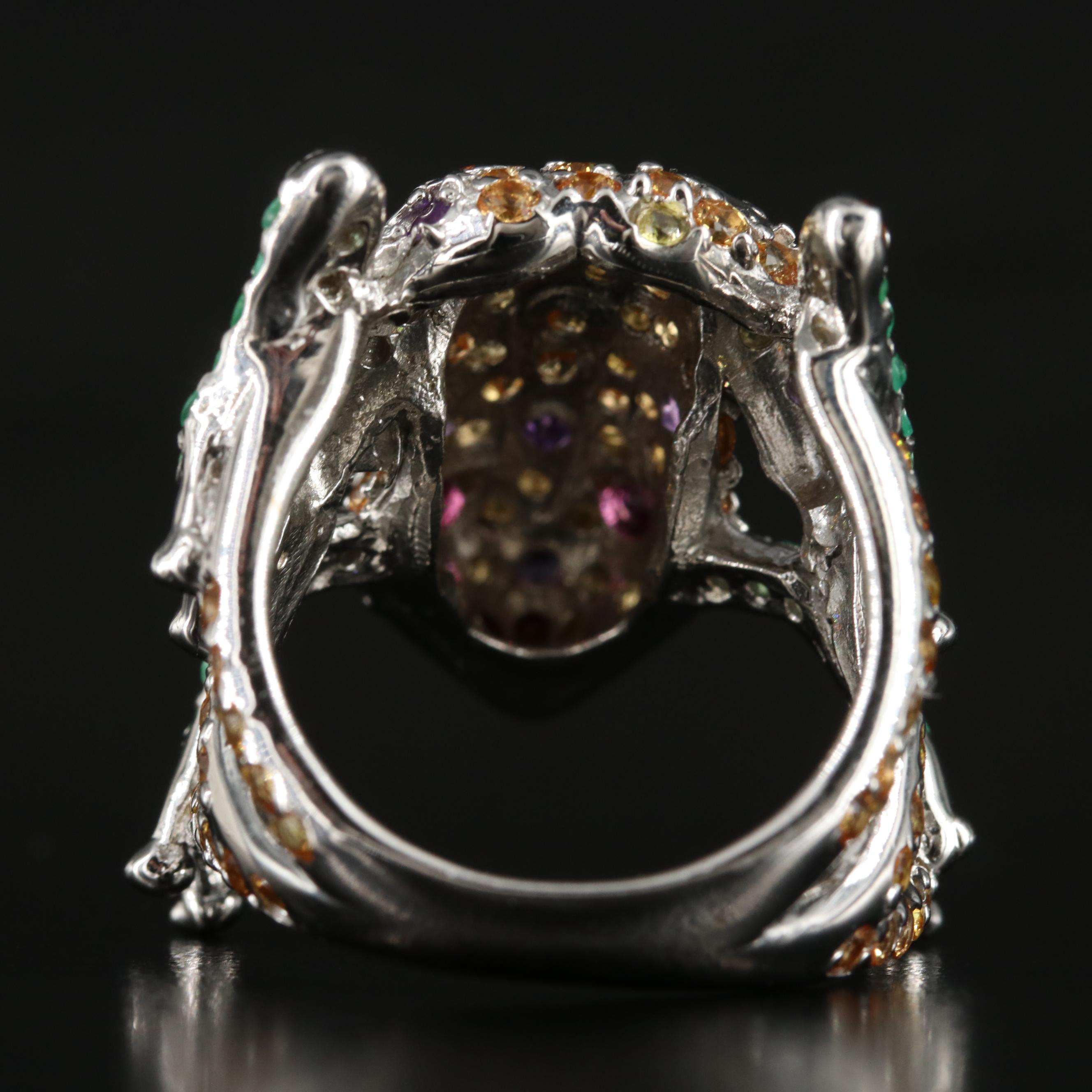 Sterling Emerald, Sapphire and Amethyst Frog Ring