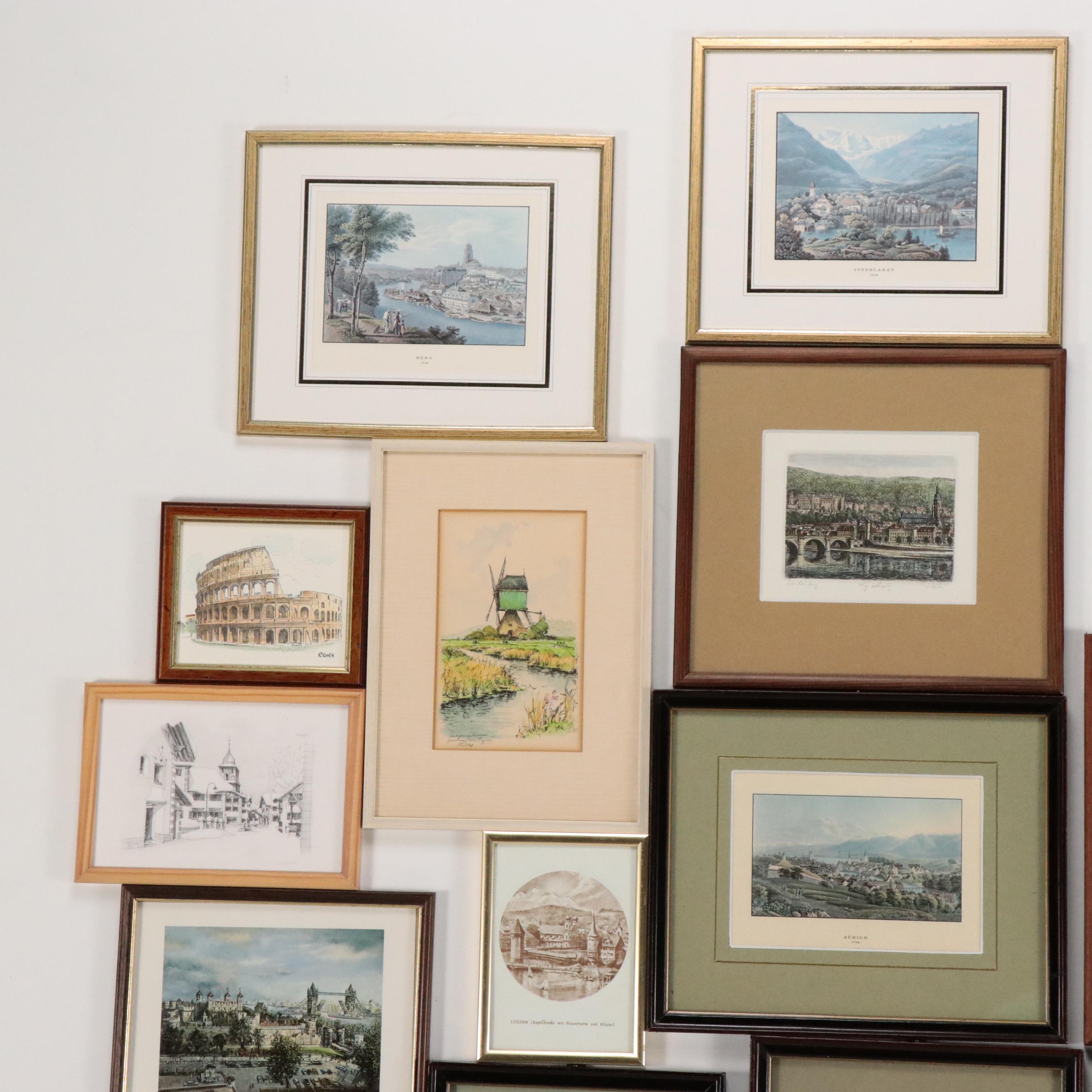 Collection of European Landmark Themed Prints and Others