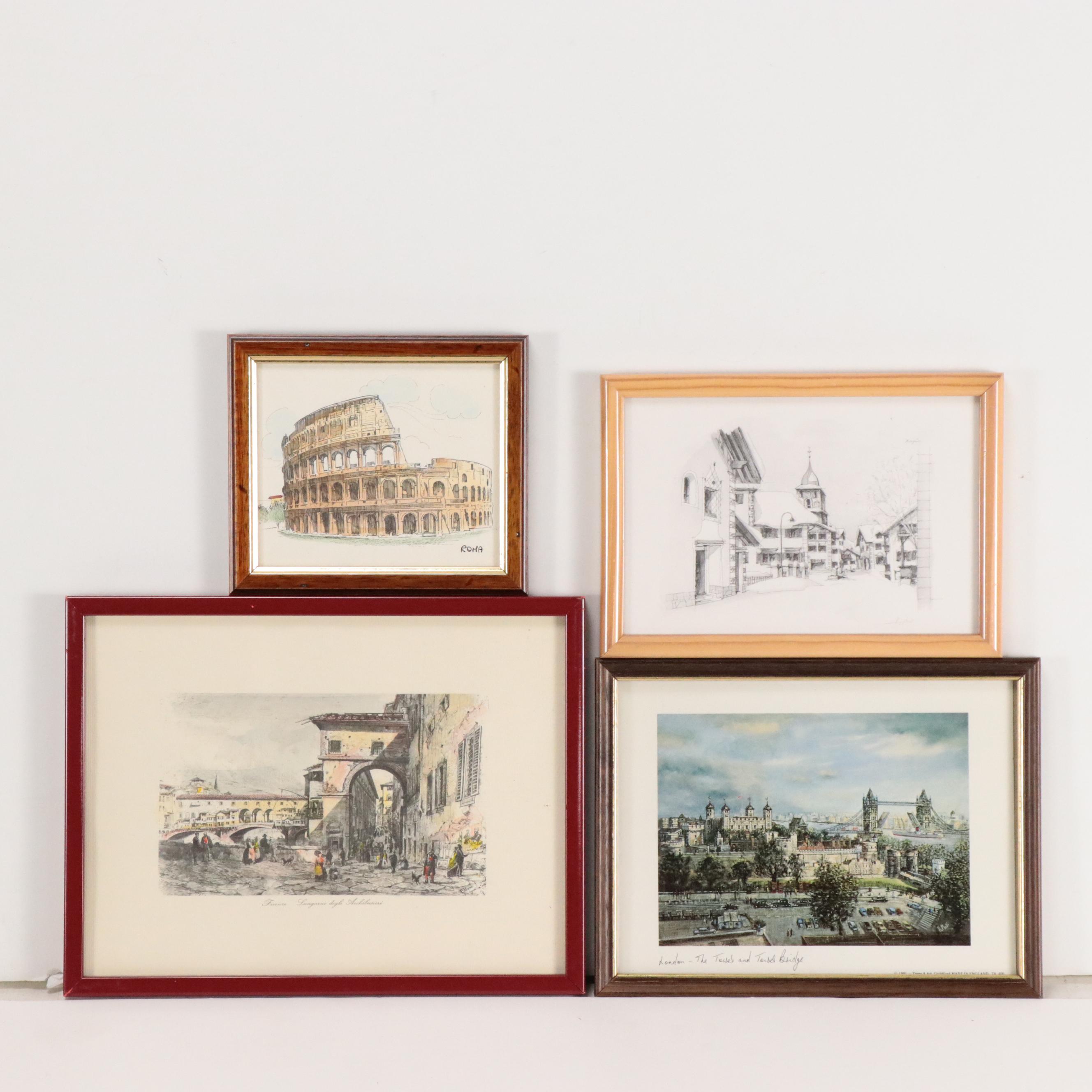 Collection of European Landmark Themed Prints and Others