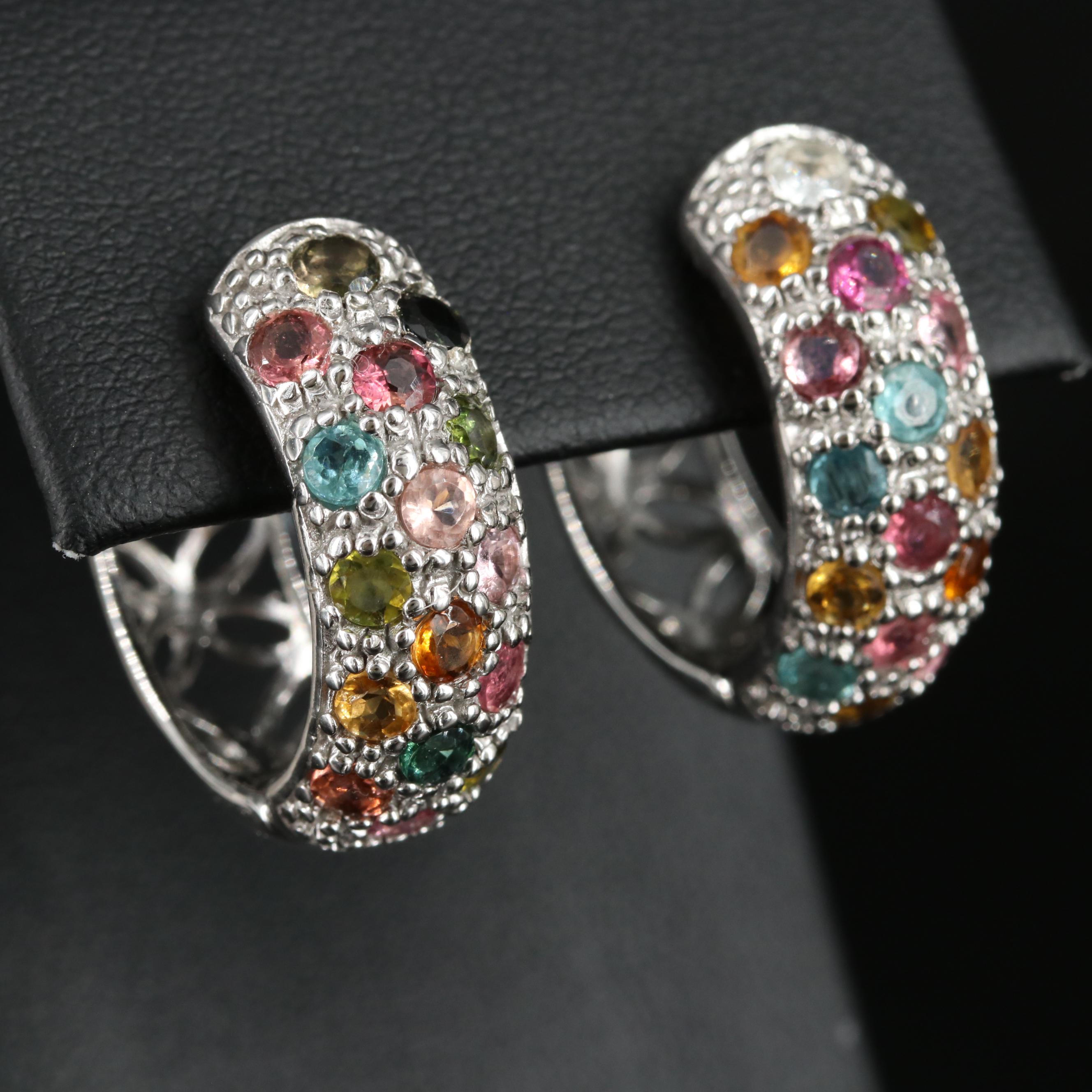 Sterling Tourmaline Hoop Earrings