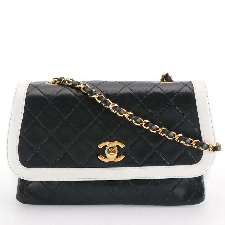 Chanel Chain Strap Bicolor Crossbody Bag in Quilted and Smooth Leather