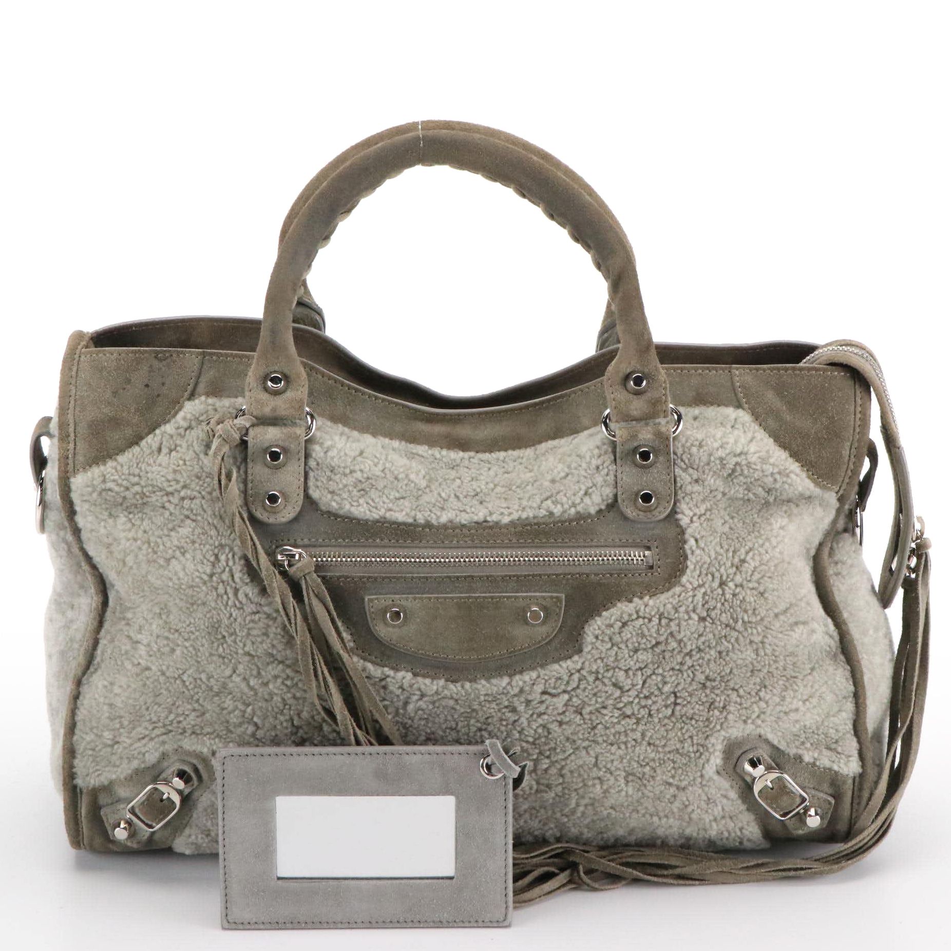 Balenciaga City Classic Bag in Gray Shearling and Suede