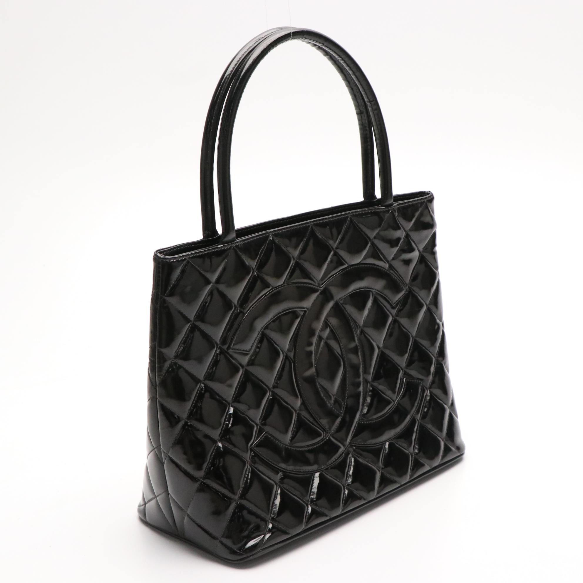 Chanel Medallion Tote in Black Quilted Patent Leather