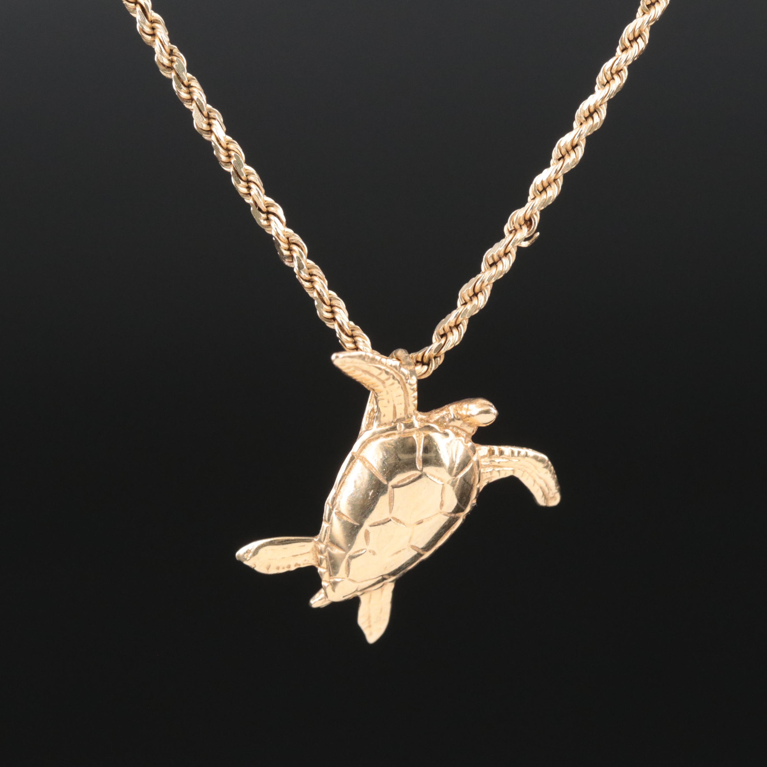 14K Sea Turtle Pendant Necklace