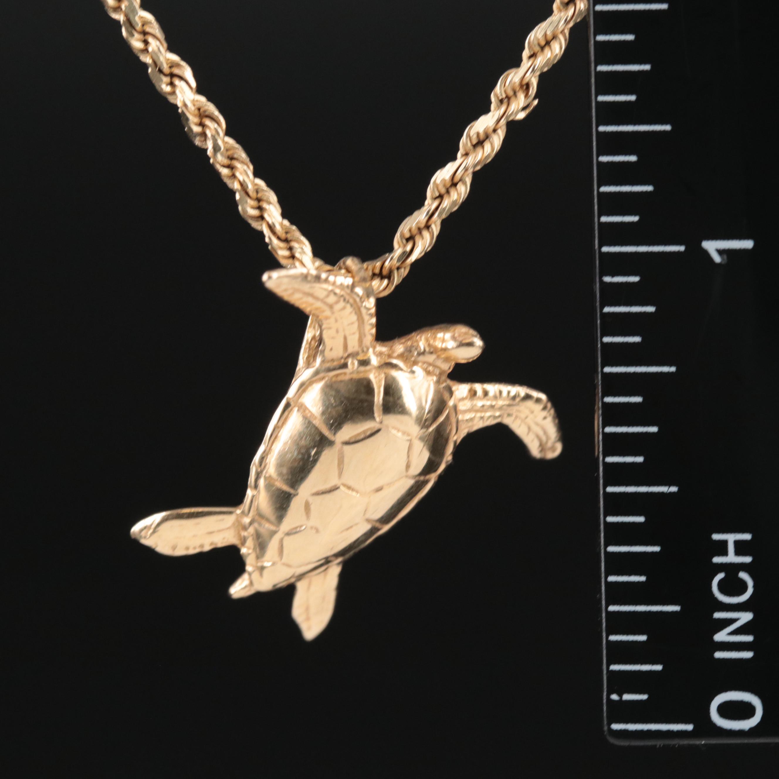 14K Sea Turtle Pendant Necklace