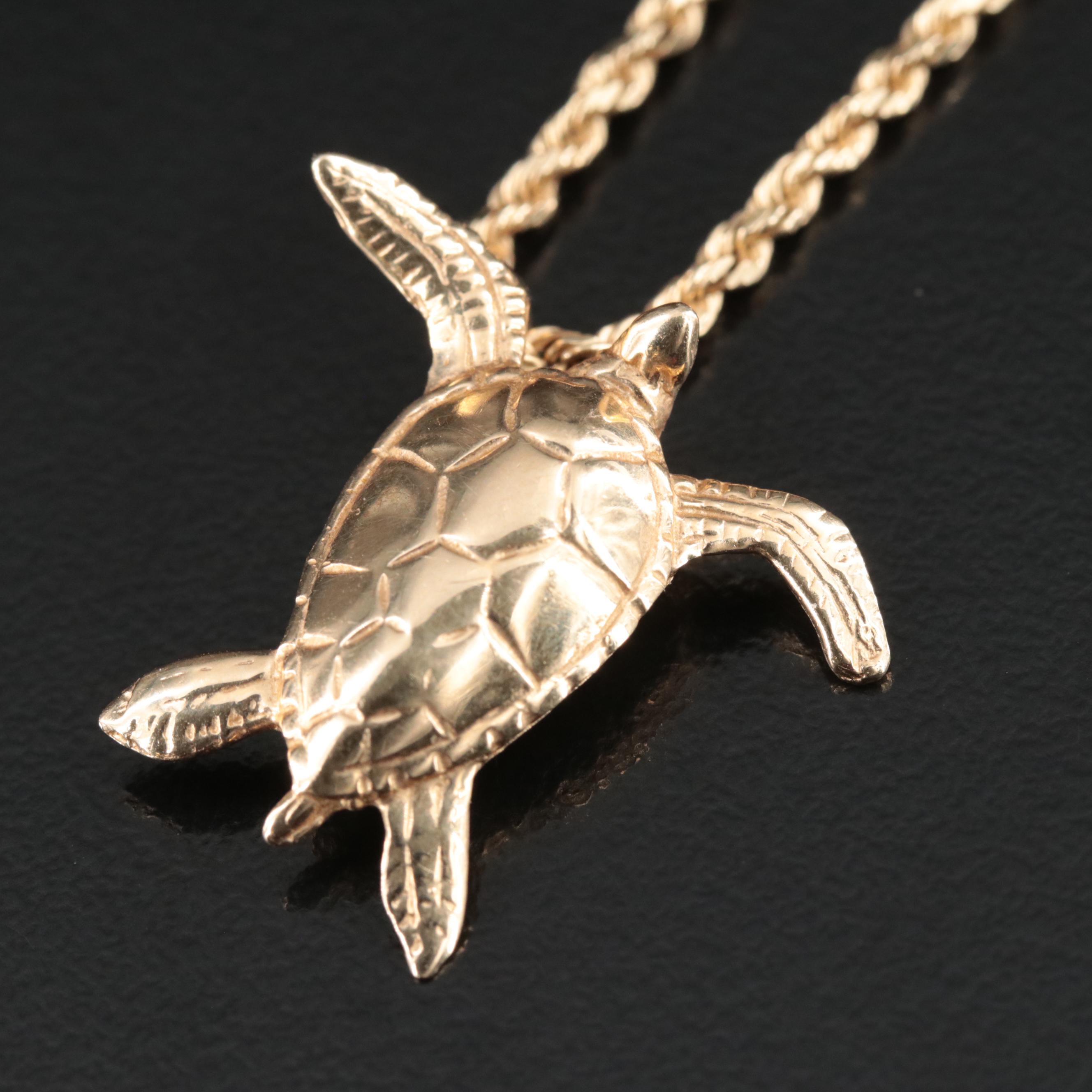14K Sea Turtle Pendant Necklace