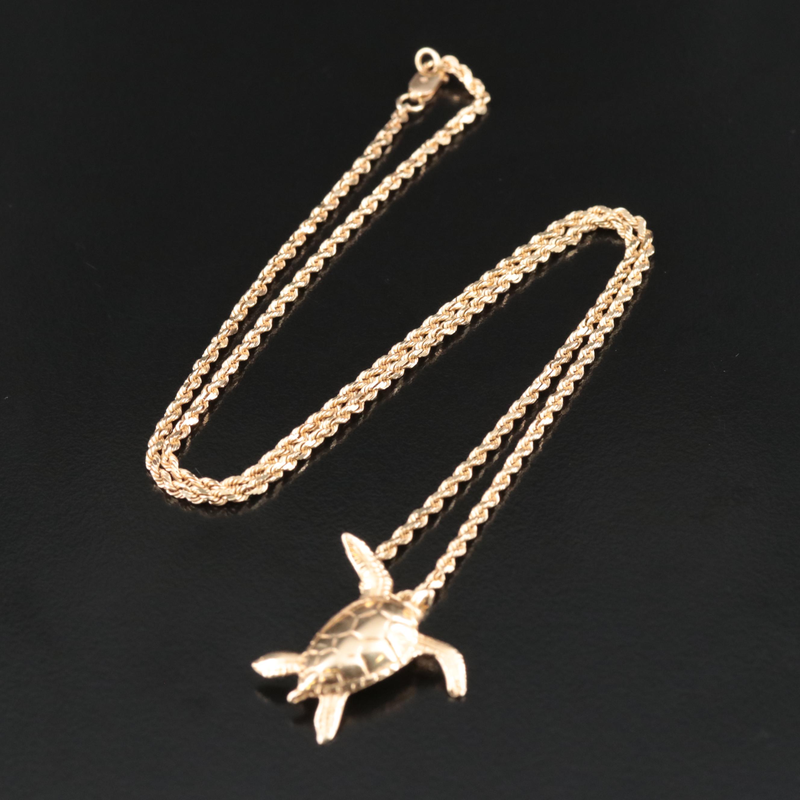 14K Sea Turtle Pendant Necklace