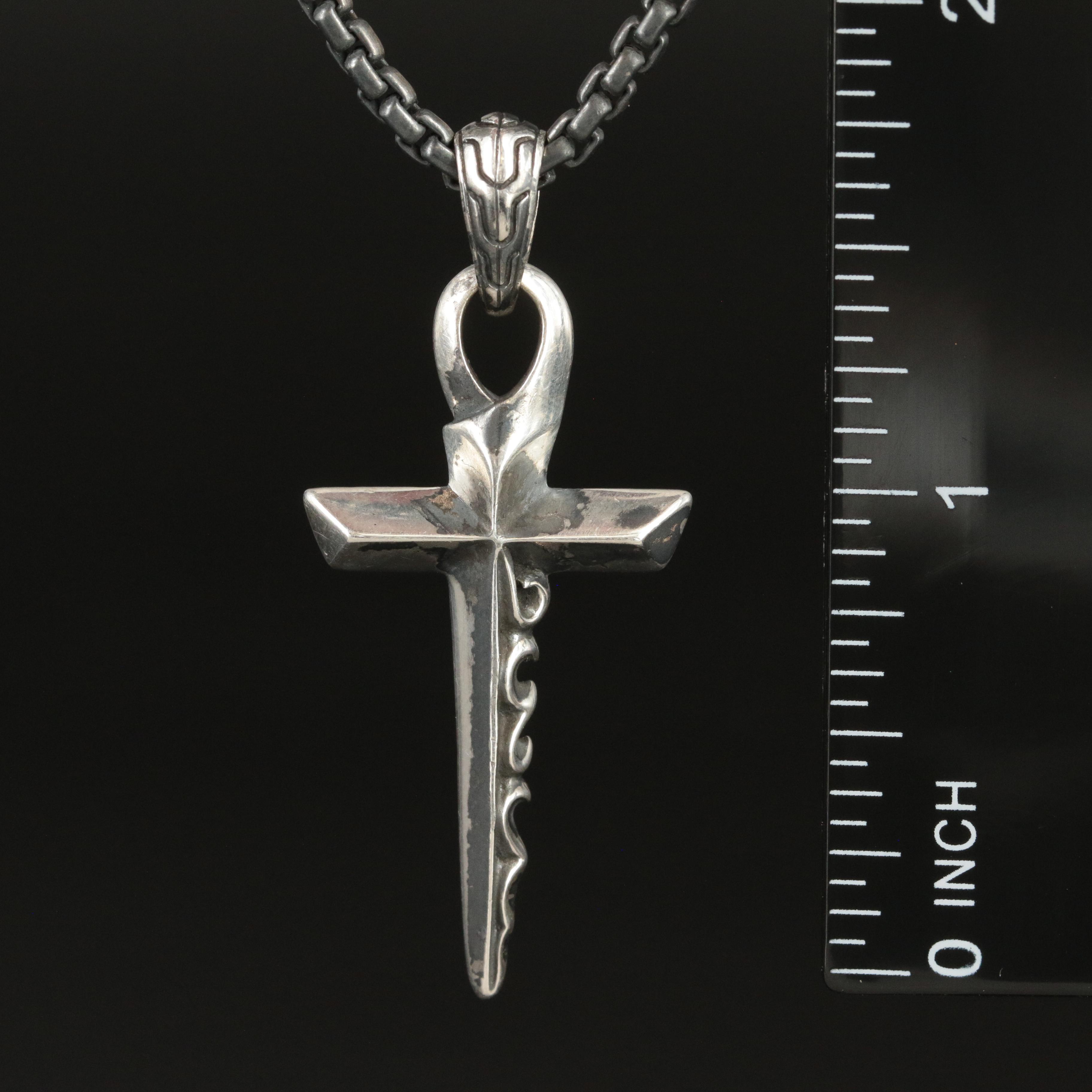 John Hardy "Keris" Sterling Dagger Cross on Darkened Chain