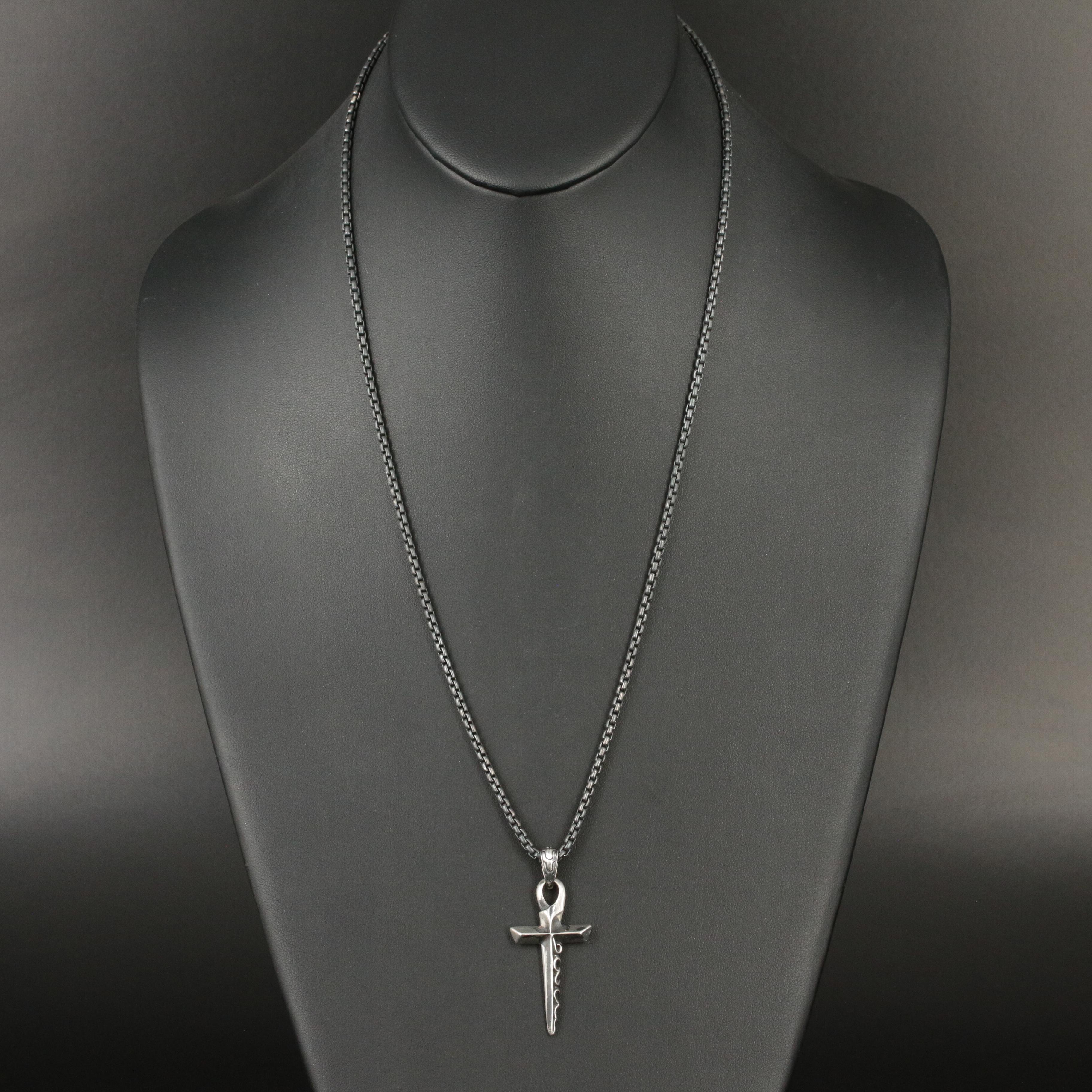 John Hardy "Keris" Sterling Dagger Cross on Darkened Chain
