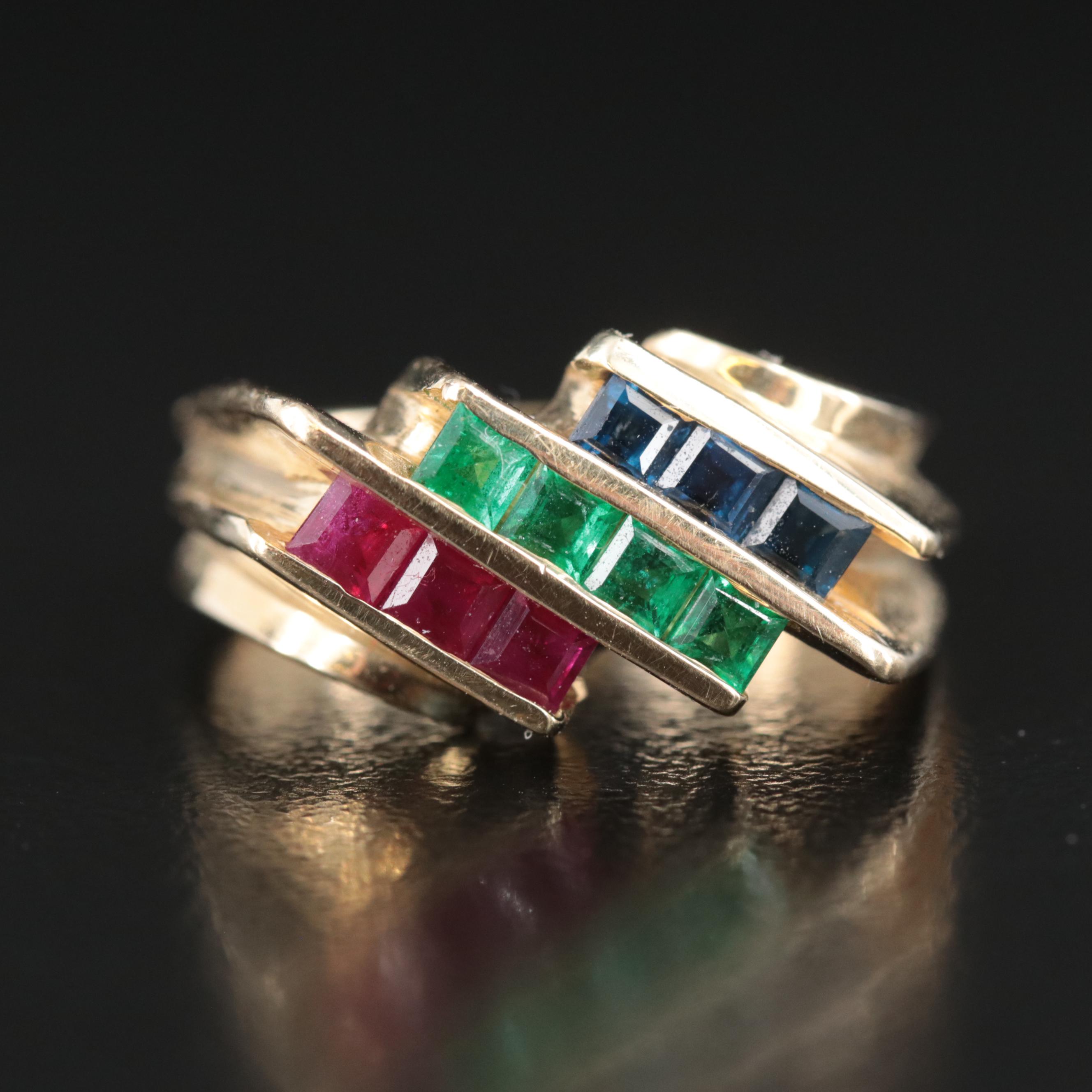 14K Ruby, Emerald and Sapphire Channel Ring