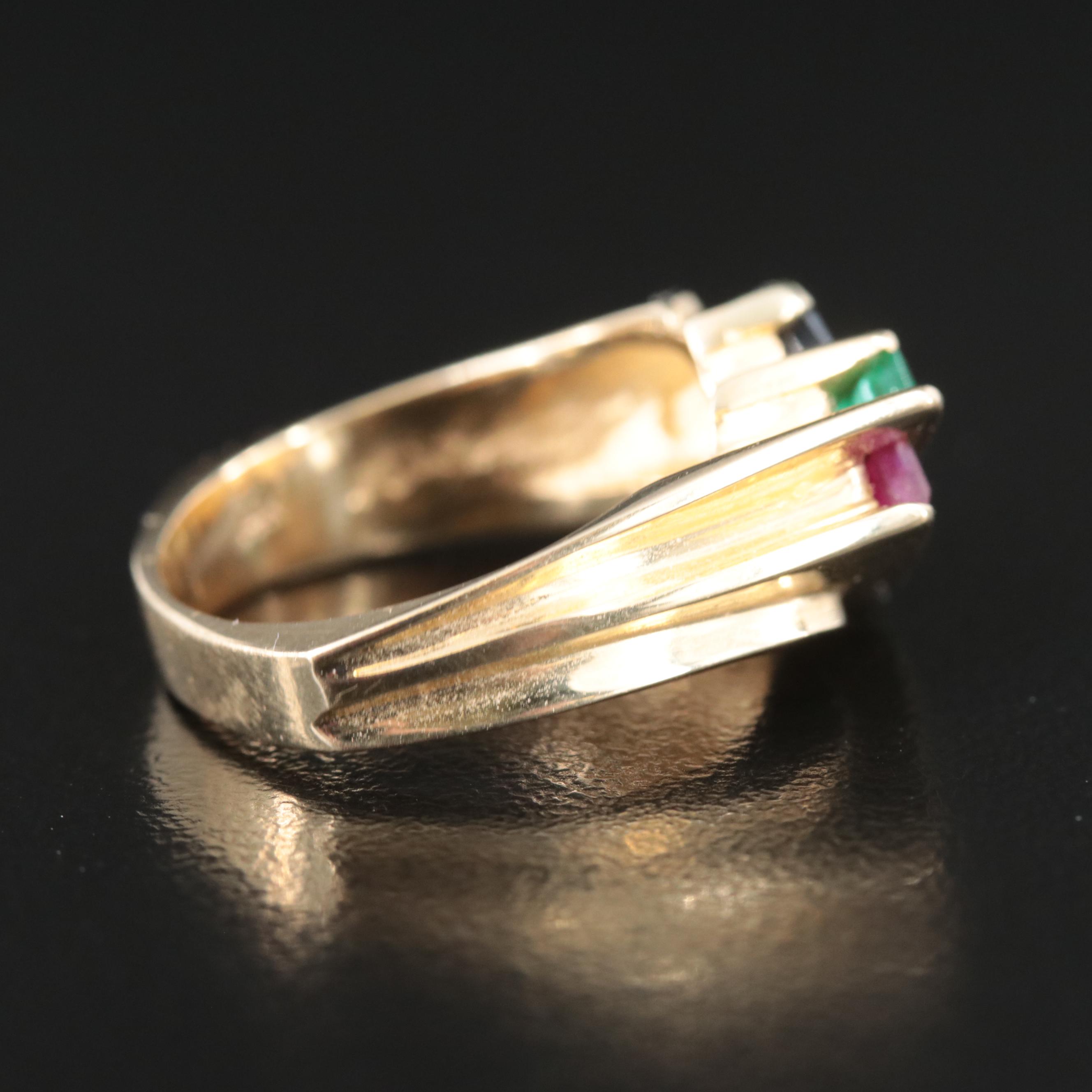 14K Ruby, Emerald and Sapphire Channel Ring