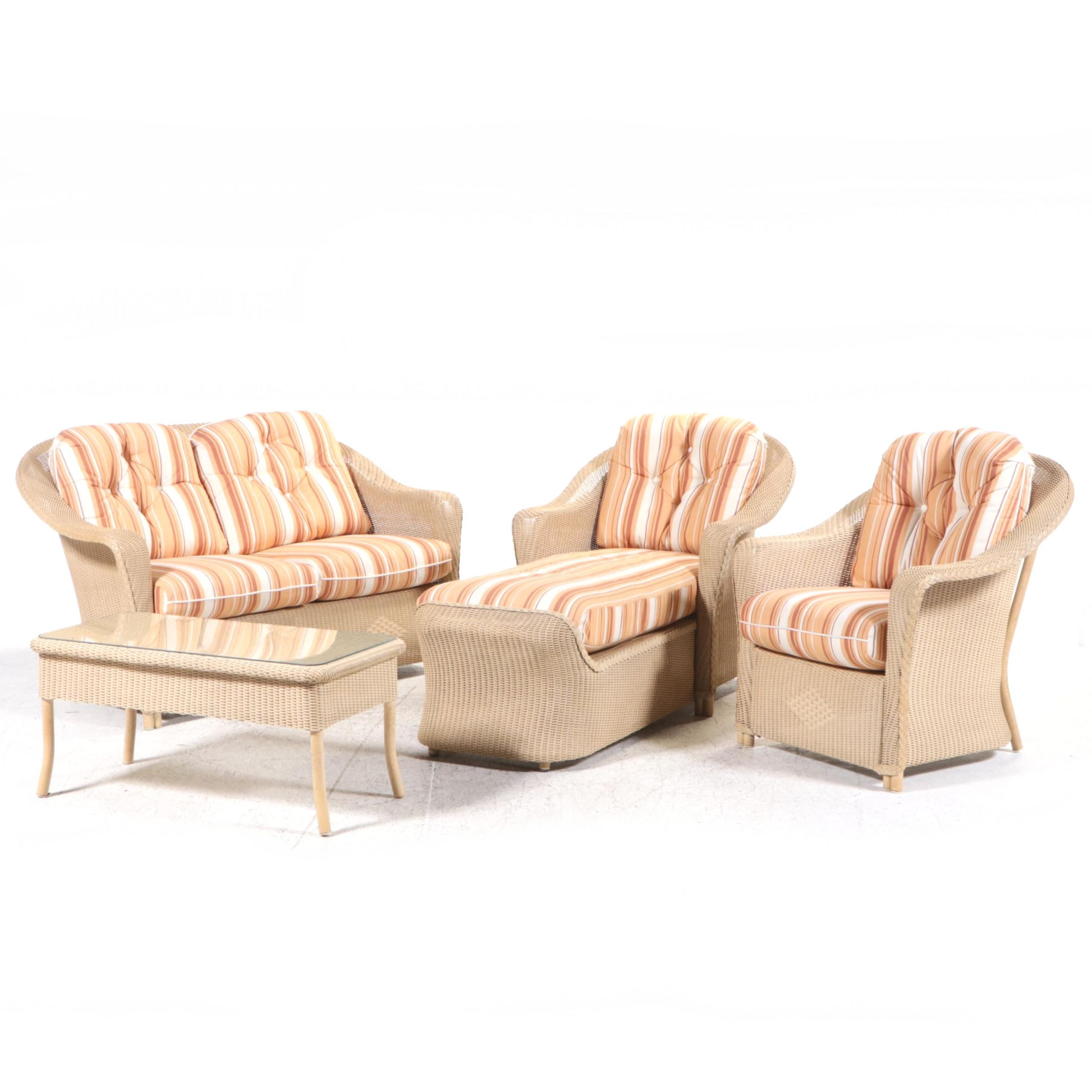 Four-Piece LLoyd/Flanders "Lloyd Loom" Wicker and Aluminum Patio Furniture Set