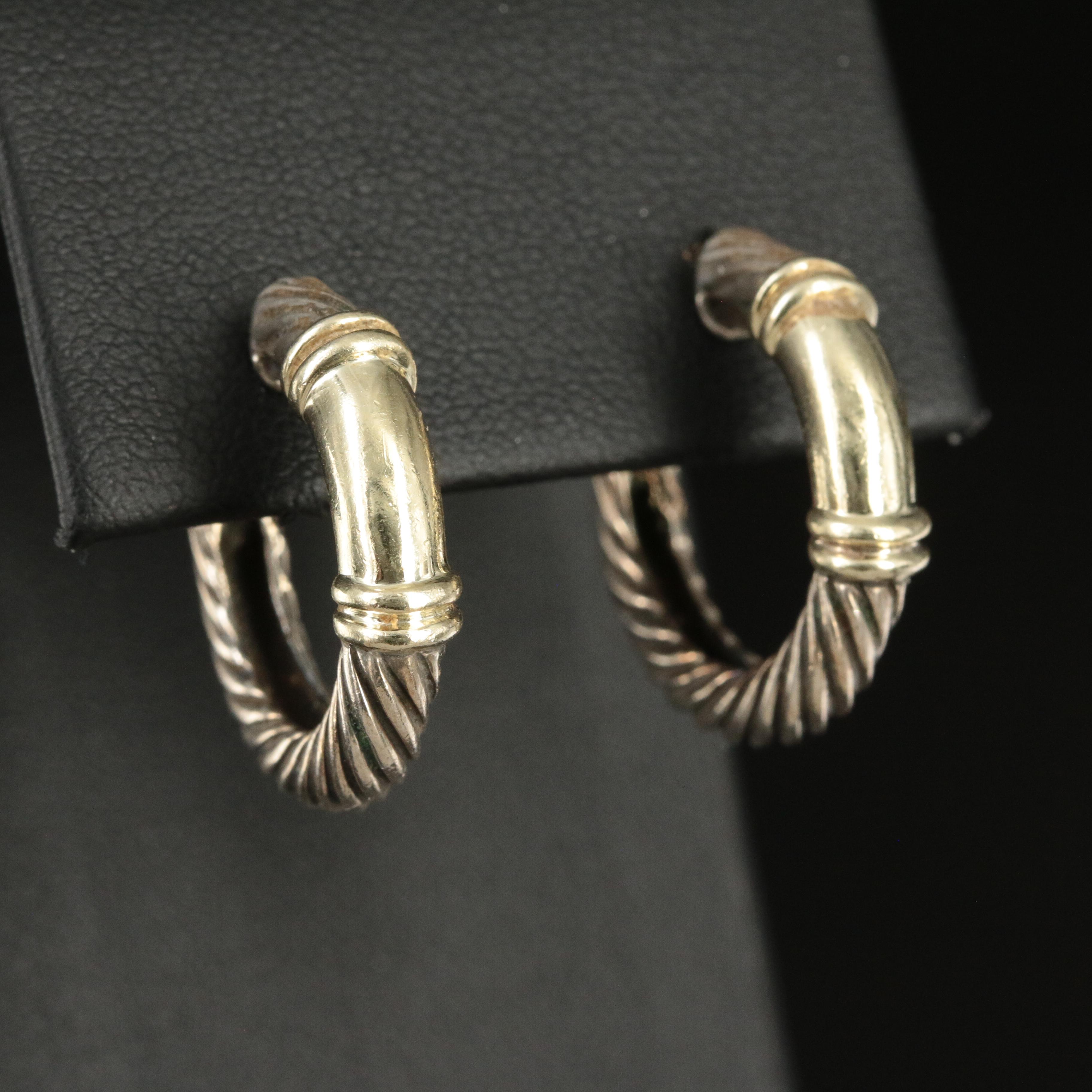 David Yurman "Metro" Sterling and 14K Small Hoop Earrings